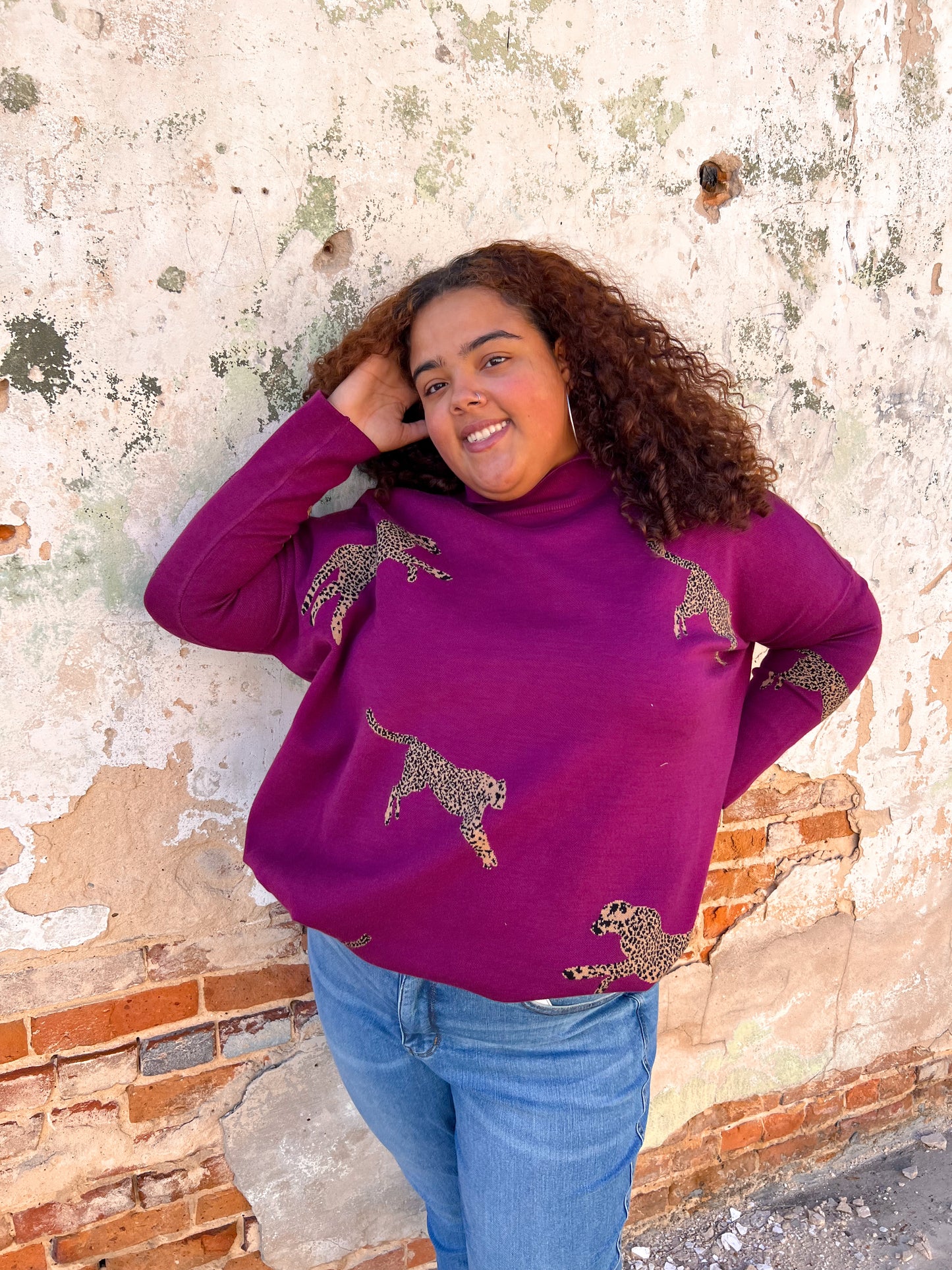 Annie Cheetah Print Mock Neck long Sleeve Sweater Top - Plus-Sweater-Entro-BIN A 3,Max Retail,not on the floor only in the bins,Tops Collection-The Twisted Chandelier
