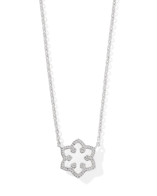 Kendra Scott Snowflake Short Pendant Necklace Silver White Kyocera Opal-Necklaces-Kendra Scott-N00875RHD,Sale Kendra Scott-The Twisted Chandelier
