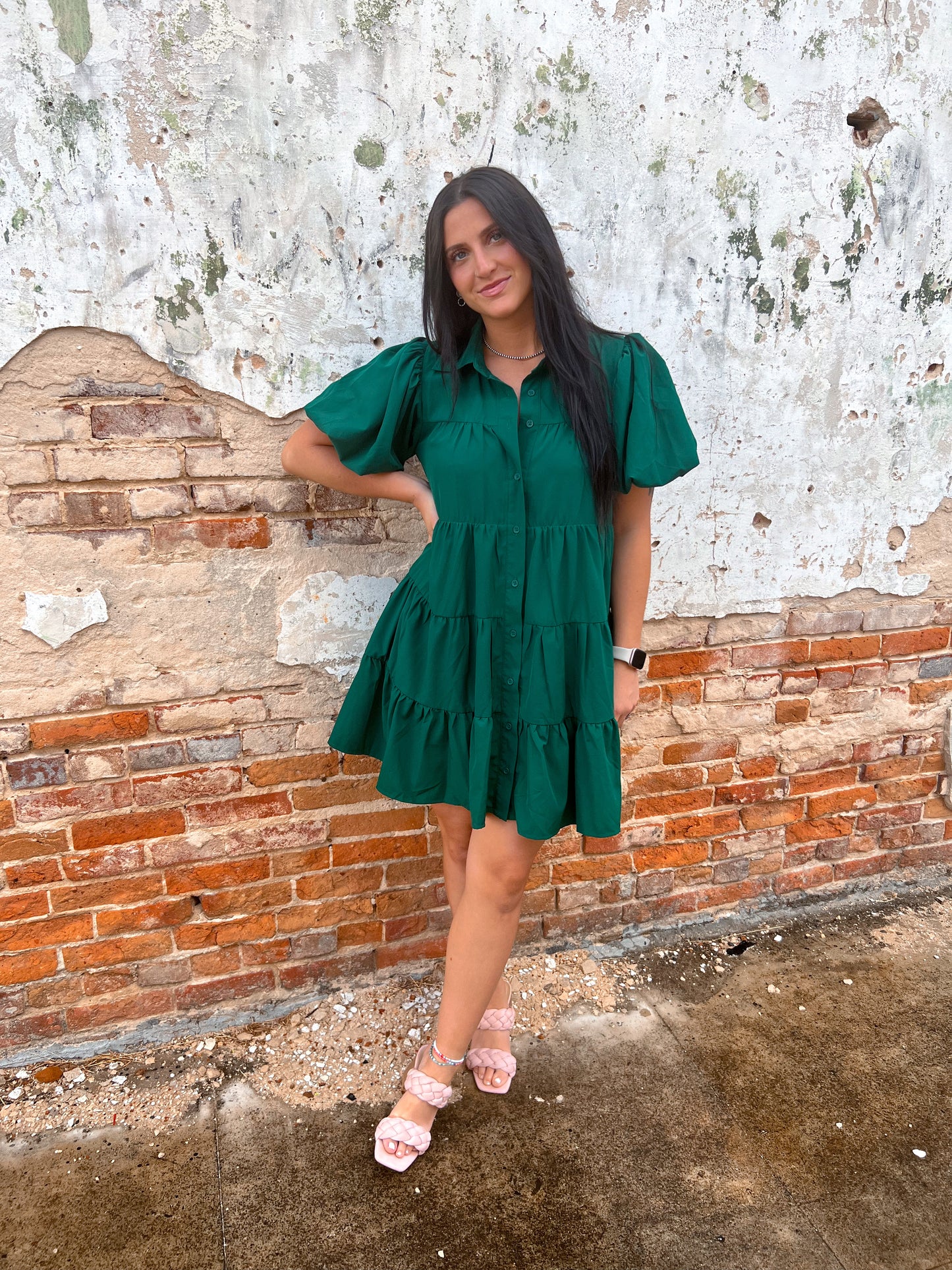 Sydney Solid Button Up Tiered Mini Dress-Dress-Entro-BIN A2-The Twisted Chandelier