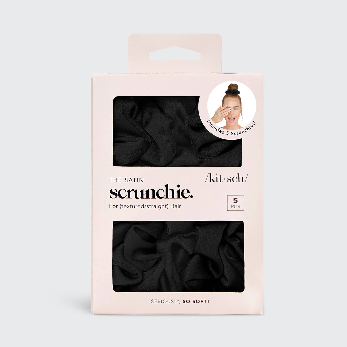 Satin Sleep Scrunchies 5pc - Black-KITSCH-Accessories,FD JAN 24-The Twisted Chandelier