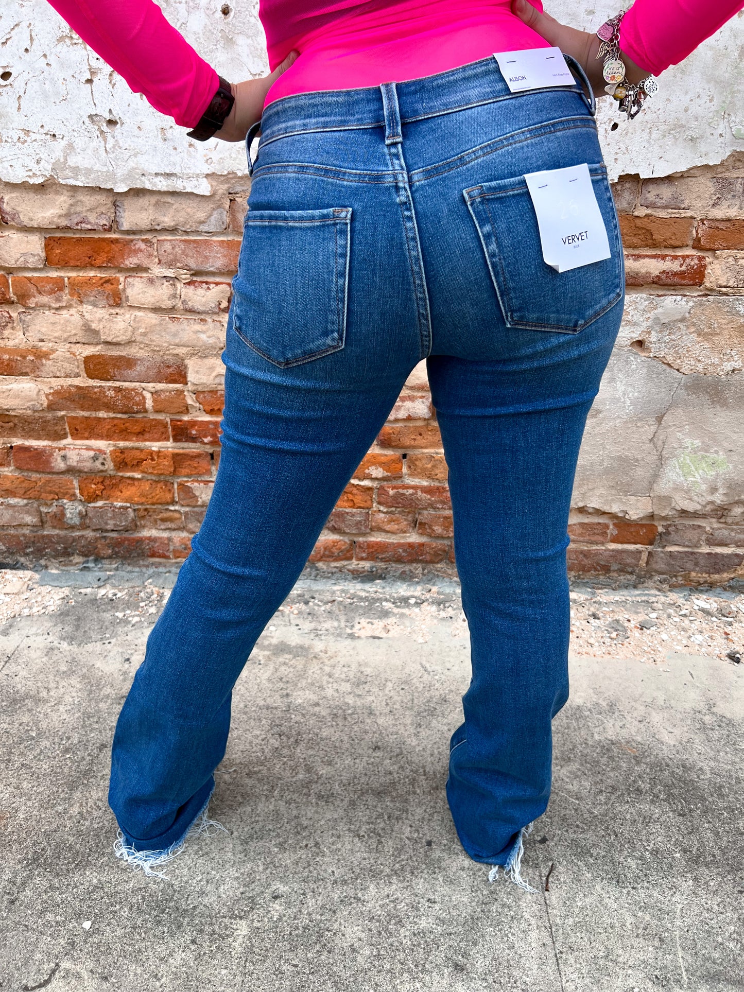Whitney Mid Rise Mini Flare Jeans With Raw Hem-Jeans-Flying Monkey--The Twisted Chandelier