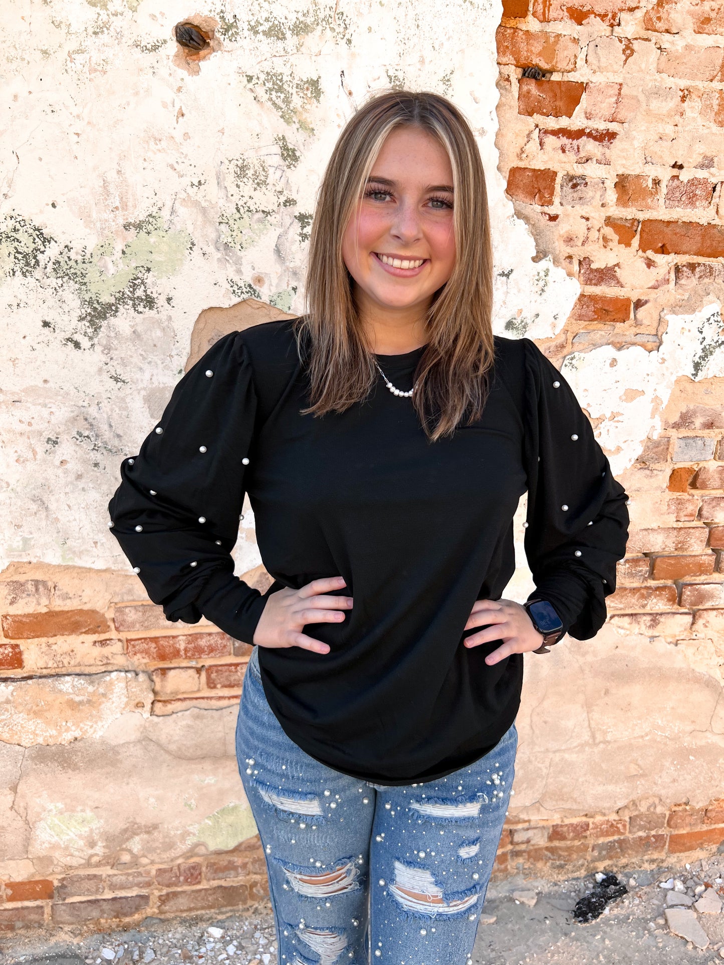 Ingrid Pearl Embellished Long Sleeve Top-Top-Your Fashion Wholesale-11/28/23 md, 1st md-The Twisted Chandelier