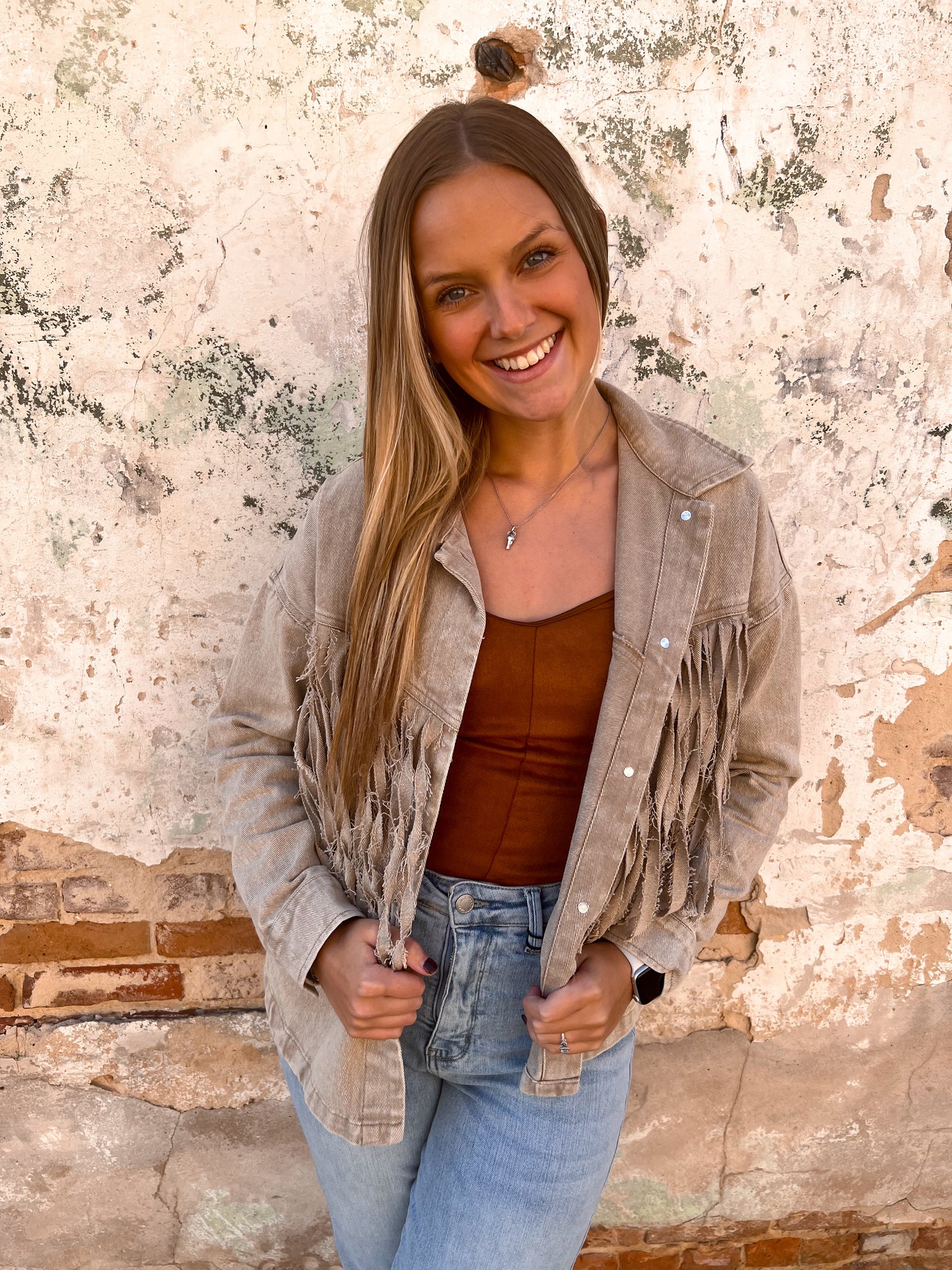 Penelope Washed Button Down Fringe Jacket-Jacket-Heyson-EO1063, t2-The Twisted Chandelier