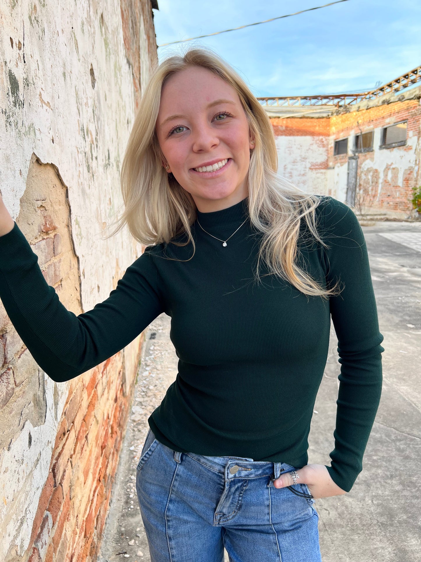 Lillian Mock Neck Long Sleeve Knit Sweater Top - Hunter Green-Sweater-blu pepper-FD 12/23/24,Tops Collection-The Twisted Chandelier