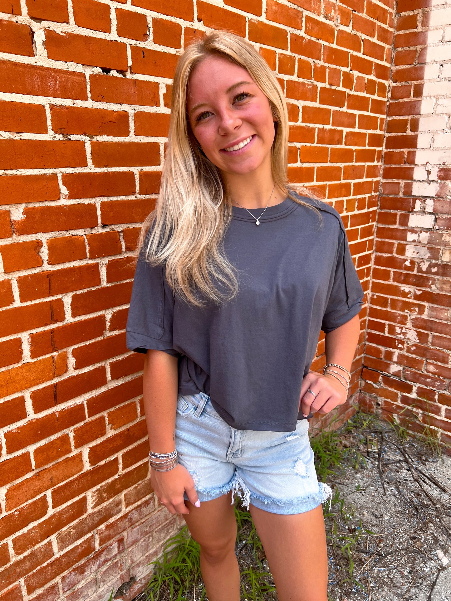Jillian Oversized Crop Comfy Knit Top - Charcoal-VERY J-Bin c5,FD 8/5/25,NT12068,Tops Collection-The Twisted Chandelier