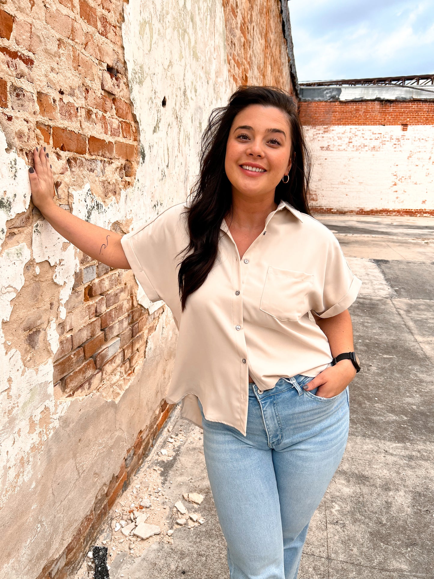 Brooklyn Solid Button Down Collared Top-BLOUSE TOP-Entro-BIN A3-The Twisted Chandelier