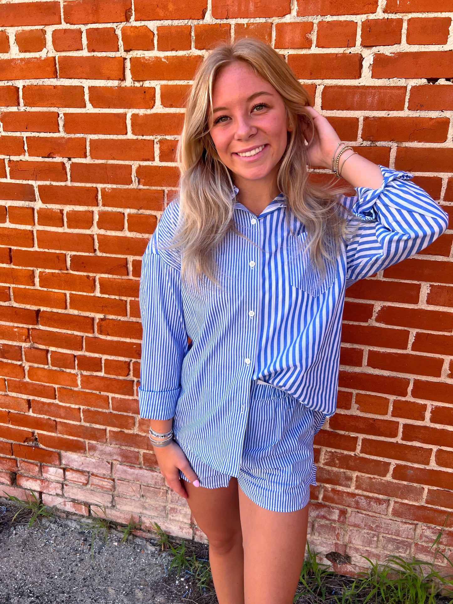 Marie Striped Oversized Comfy Shirt-VERY J-Bin B4,FD 7/01/25-The Twisted Chandelier