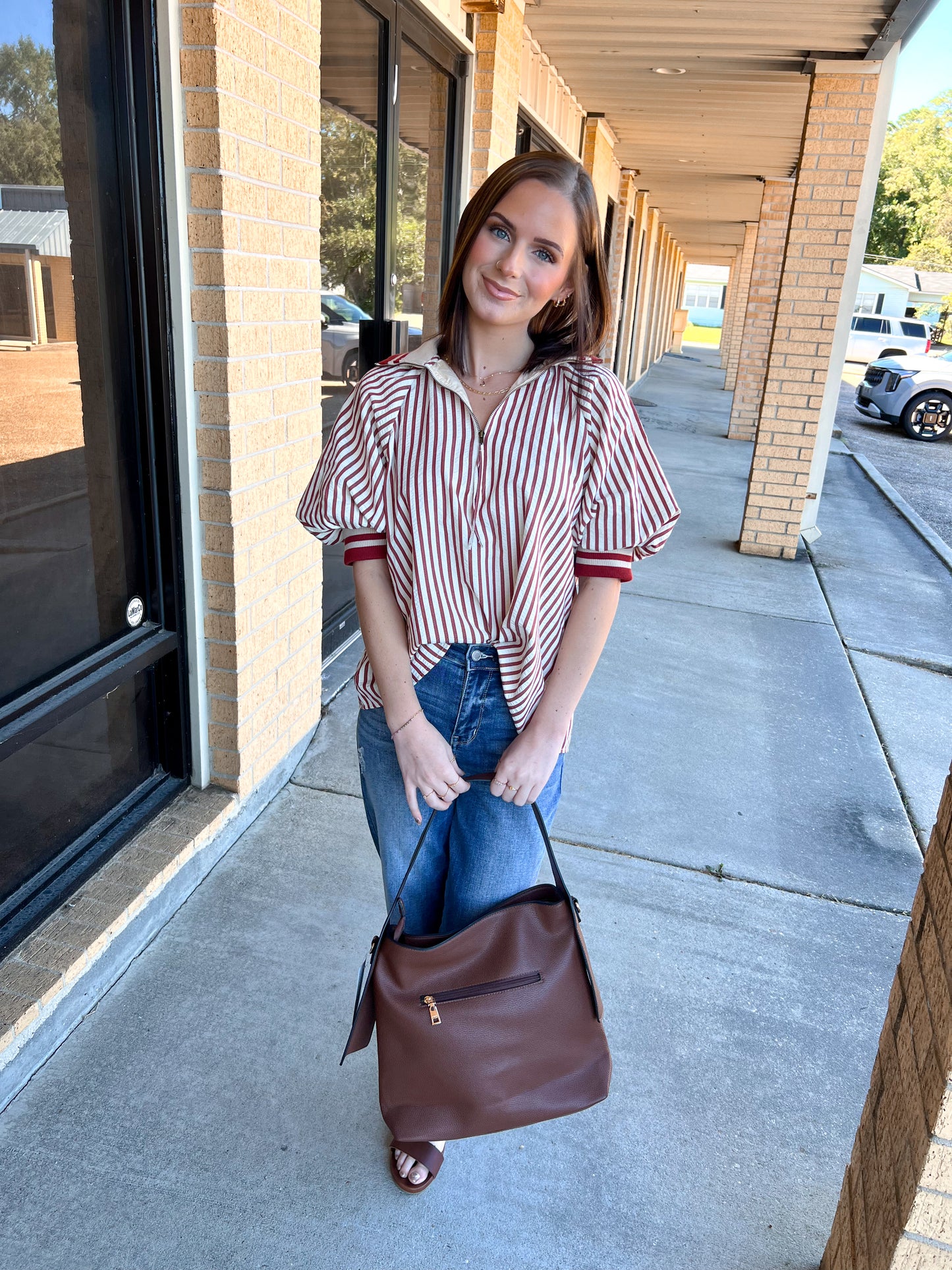 Rory Striped Collared Zip Top