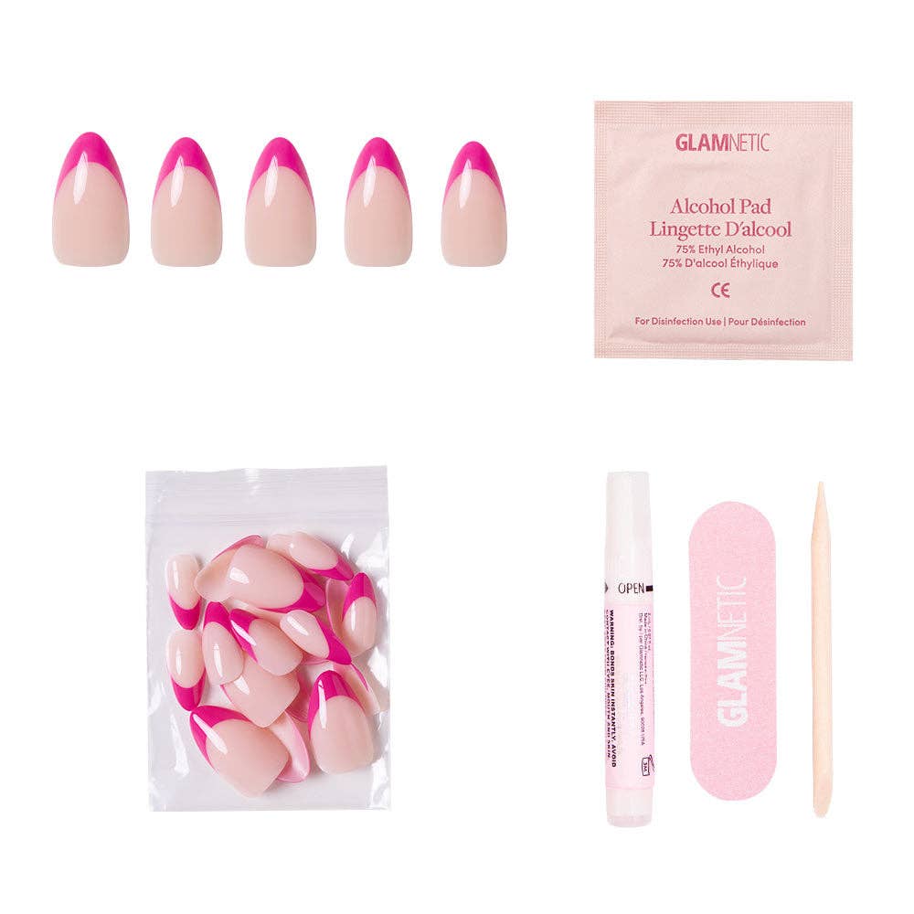 Raspberry Sorbet Press-On Nails | French Tip | Short Almond-Glamnetic-The Twisted Chandelier