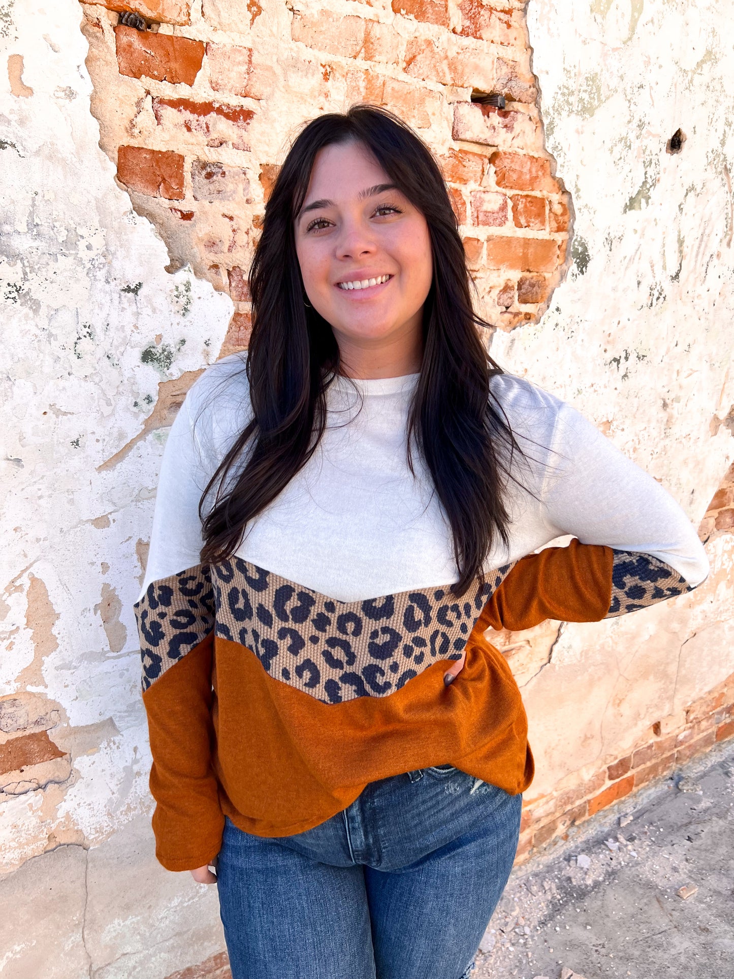 Brooke Brushed Hacci Leopard Waffle Chevron Knit Top-Shirts & Tops-Haptics-10/25/23 md, 2nd md, HT2097B, t6-The Twisted Chandelier