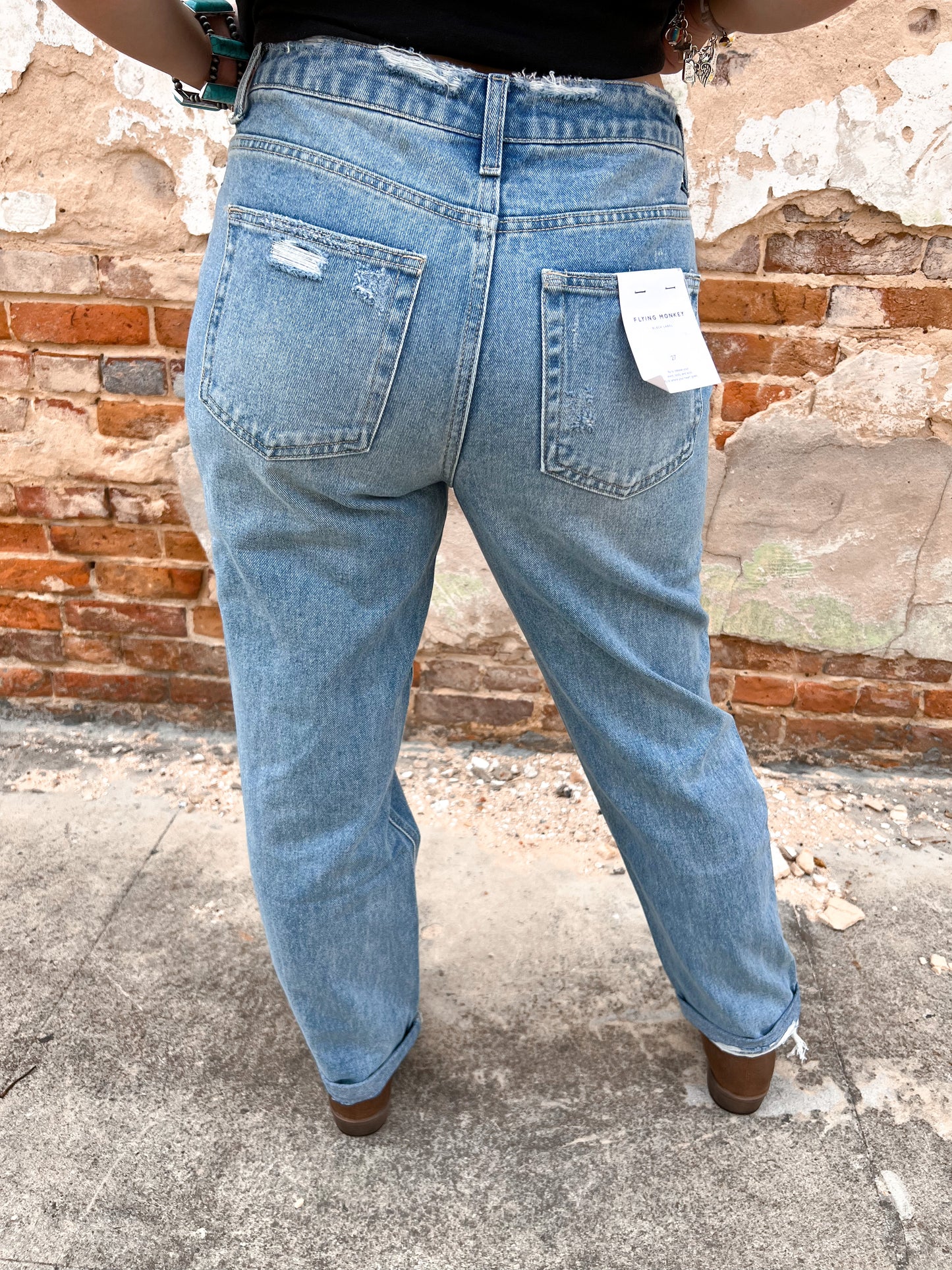 Yolanda Rolled Up Ridged Boyfriend Jeans-Jeans-Flying Monkey-bin D4-The Twisted Chandelier