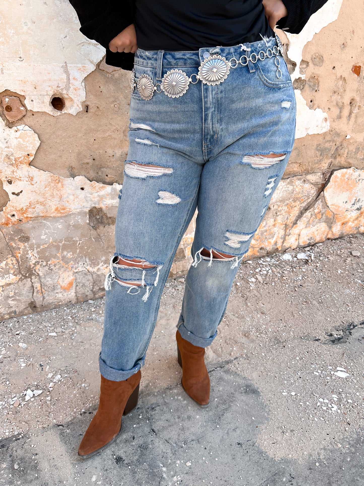 Yolanda Rolled Up Ridged Boyfriend Jeans-Jeans-Flying Monkey-bin D4-The Twisted Chandelier