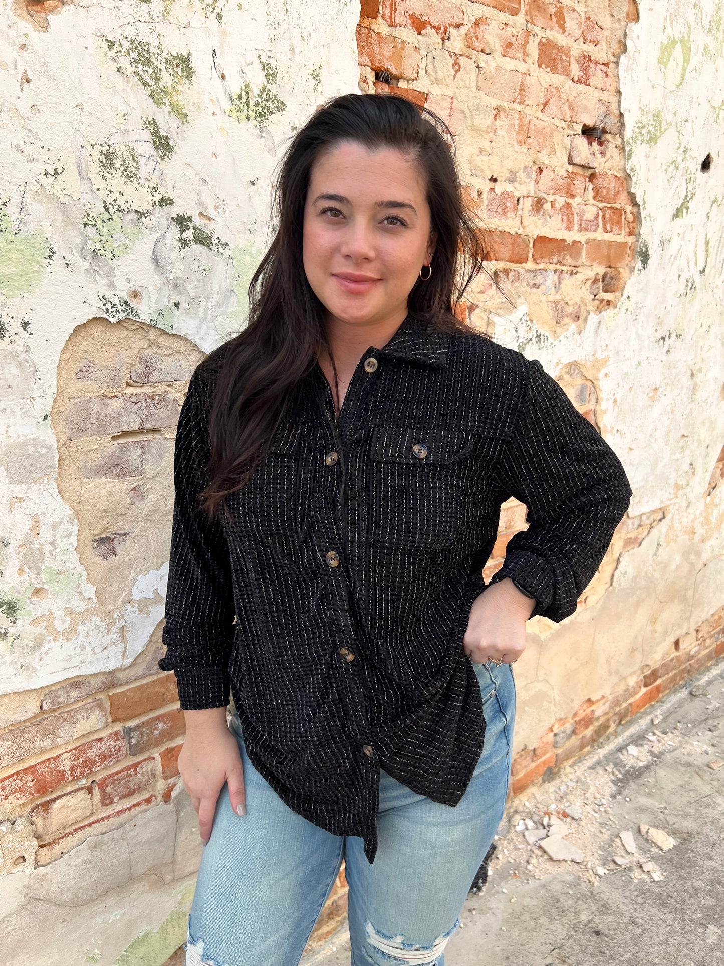 Maria Sparkly Button Up Top-Apparel & Accessories-Southern Grace Wholesale--The Twisted Chandelier