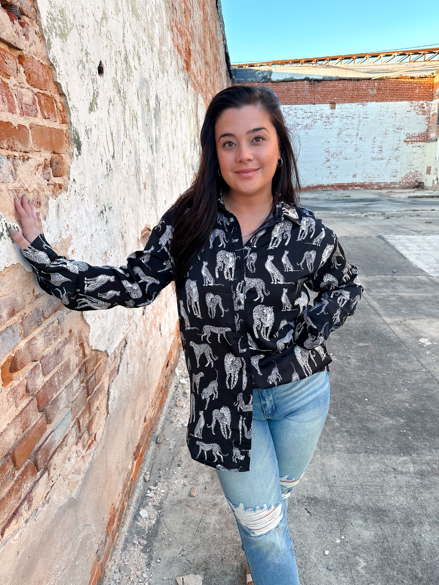 Elva Cheetah printed button-down shirts blouse-Top-mazik-6/6-The Twisted Chandelier