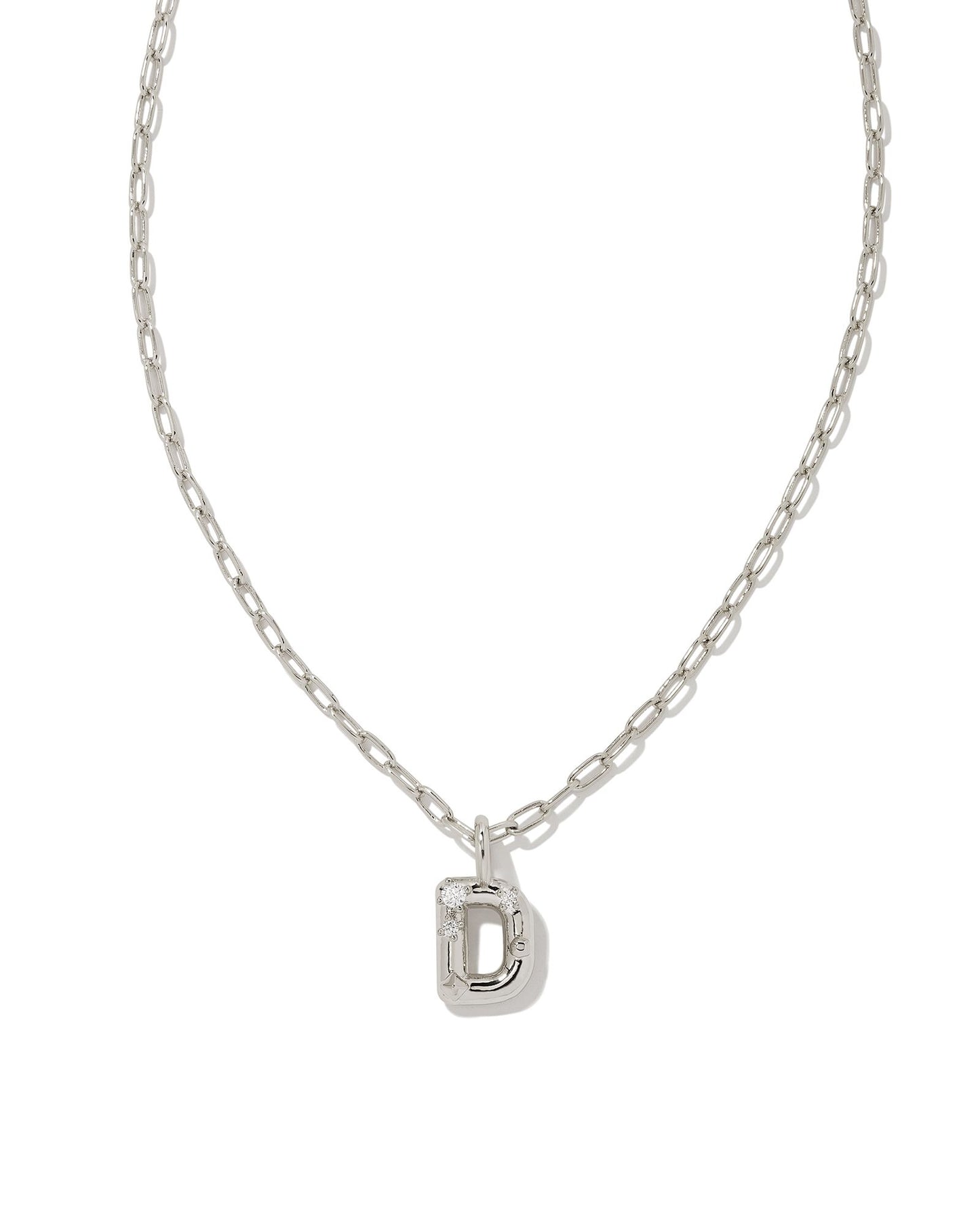 Kendra Scott Crystal Letter D Short Pendant Necklace Silver White CZ-Necklaces-Kendra Scott-N00190RHD-The Twisted Chandelier