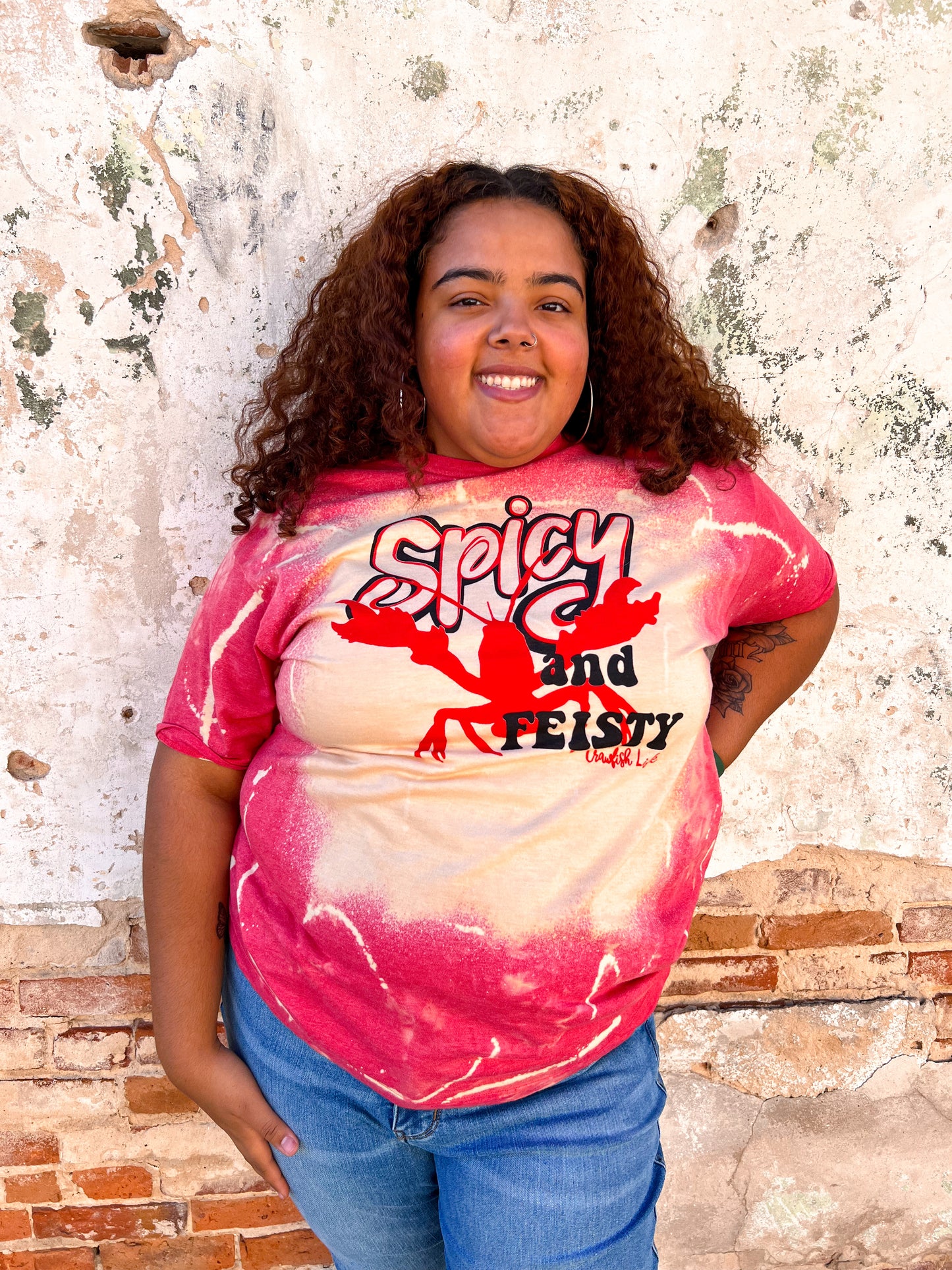 Spicy & Feisty Crawfish Life T Shirt - Plus-Shirts & Tops-Bling-A-Gogo-1st md, 8/09/23-The Twisted Chandelier