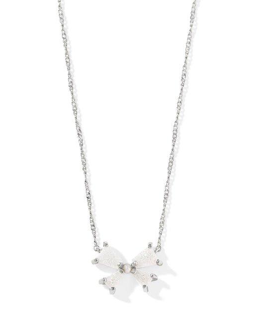 Kendra Scott Blair Bow Small Short Pendant Necklace Silver Iridescent Drusy-Necklaces-Kendra Scott-N00880RHD,Sale Kendra Scott-The Twisted Chandelier