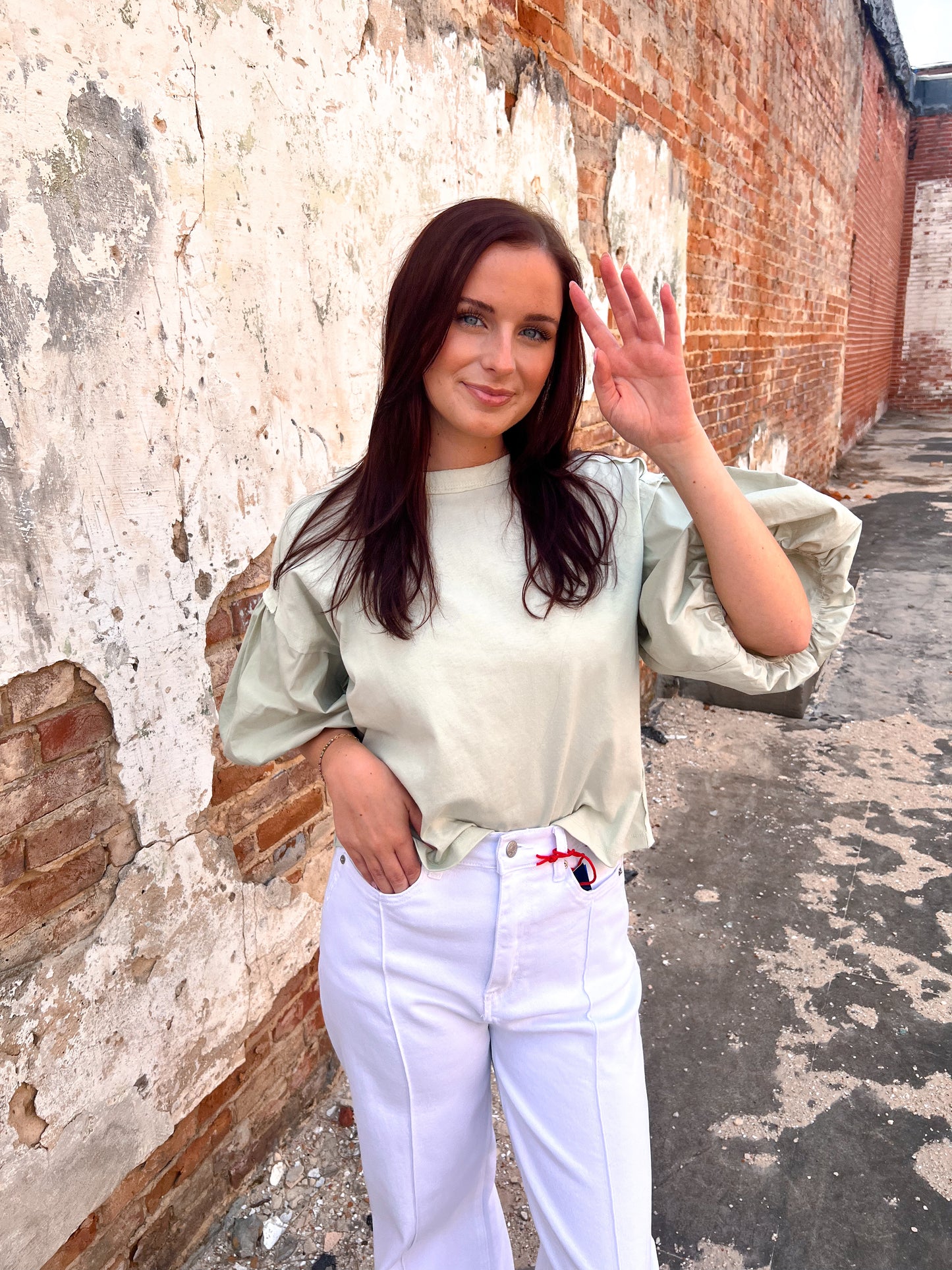 Sage Oversized Cotton Jersey Top With Voluminous Bubble Sleeves-in february-Bin B5,Fd 03/25/25-The Twisted Chandelier