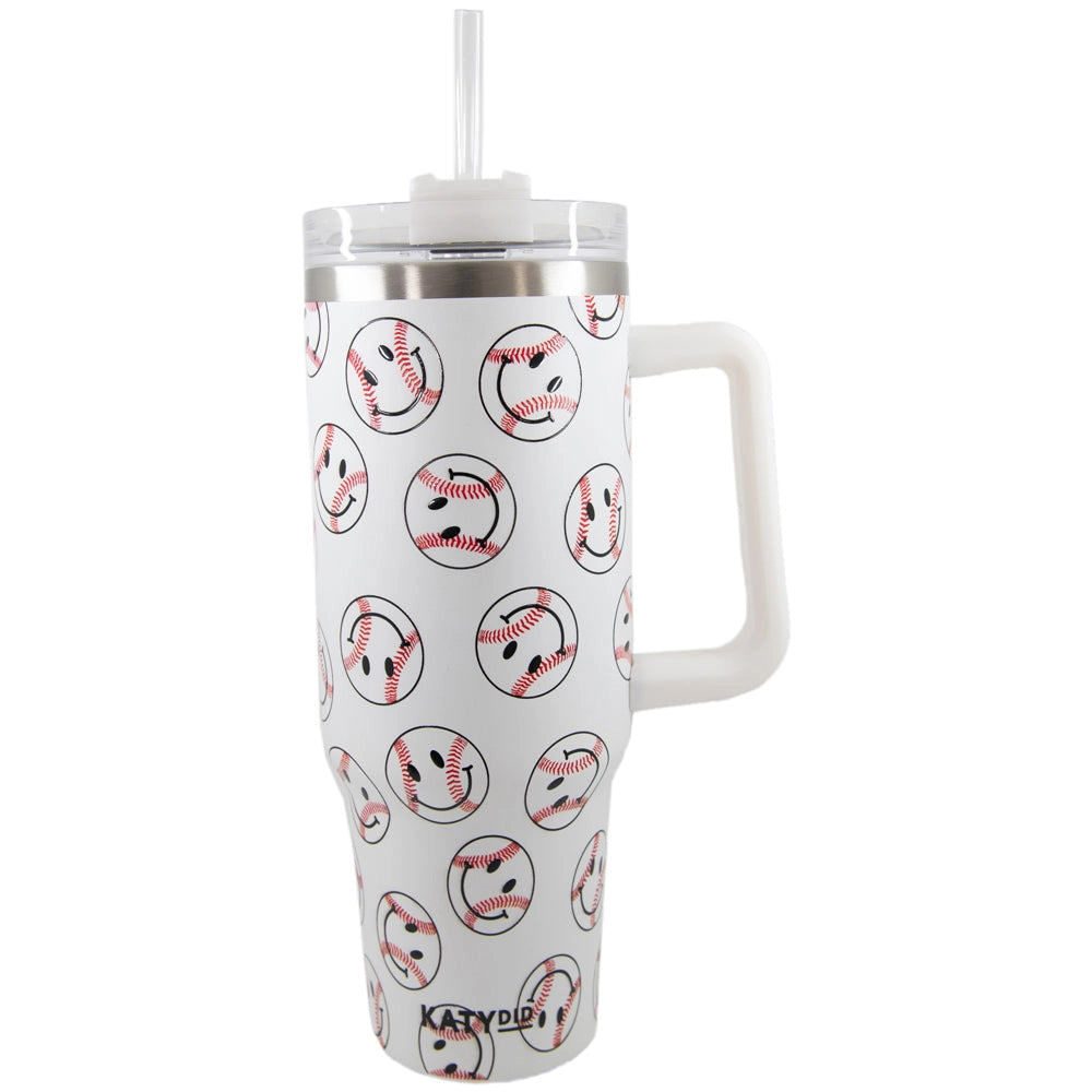 Baseball Happy Faces Stainless Steel Tumbler Cup-Tumbler-KATYDID-KDC-TUMB-30_WHT-The Twisted Chandelier