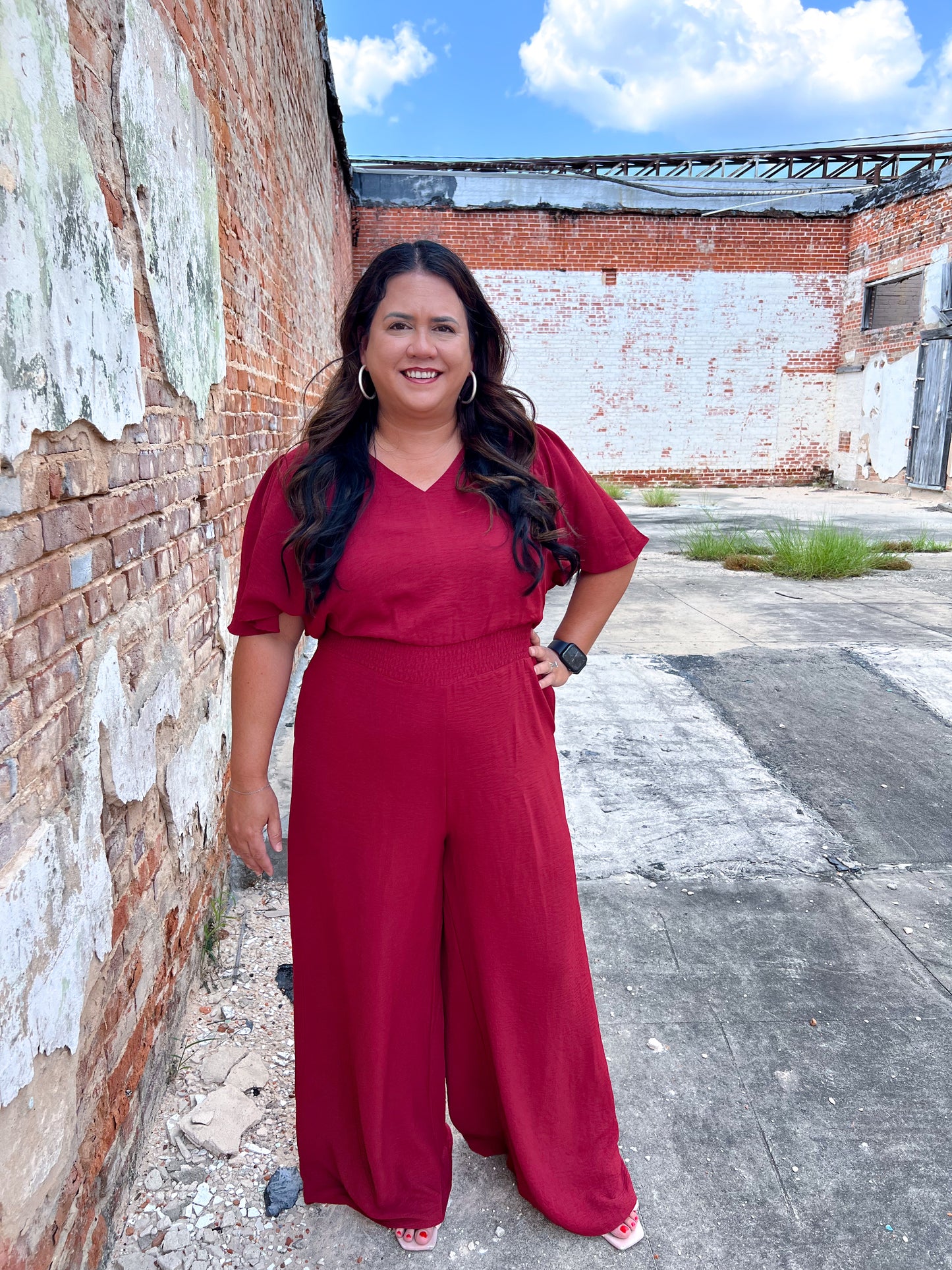 Xena Flounce Sleeve Waist Smock Wide Leg Jumpsuite with Pockets-Jumpsuits & Rompers-She & Sky-Bin C4,CR 08/05/24,DJR,gameday-The Twisted Chandelier