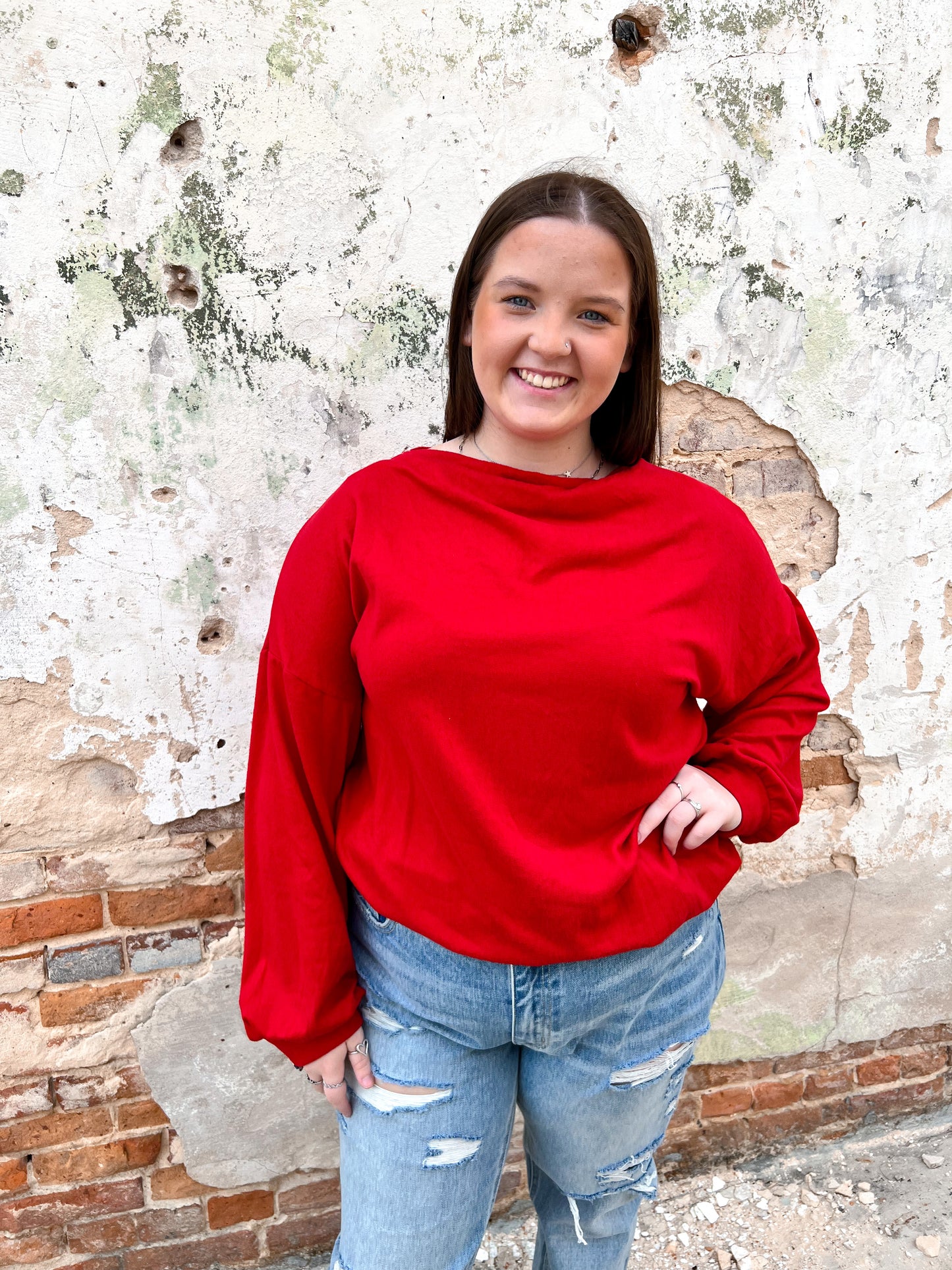 Madelyn Long Sleeve Sweater Top - Red - Plus-Shirts & Tops-CY Fashion-blue, FAVES, M5043, NOV2021, t5-The Twisted Chandelier
