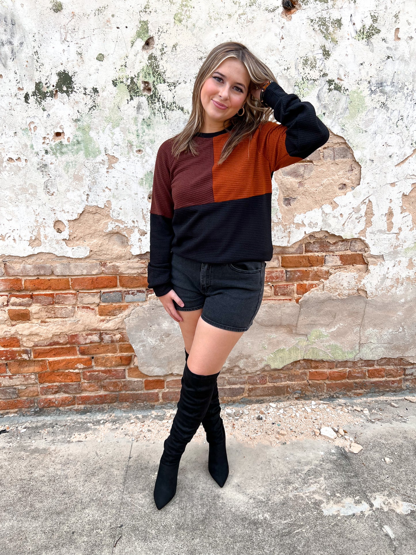 Selena Waffle Knit Color Block Sweater-Sweater-Your Fashion Wholesale-09/12/23-The Twisted Chandelier