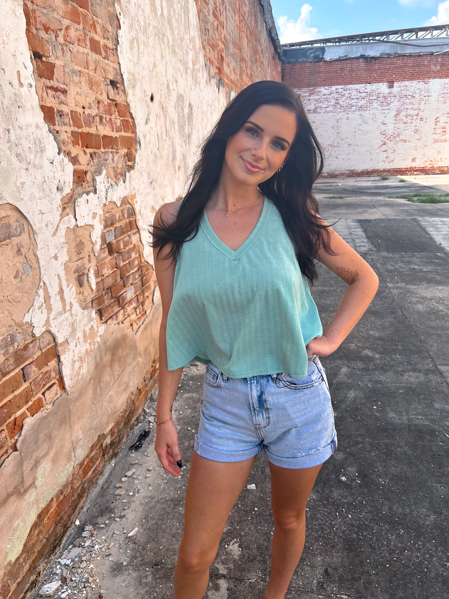 Marda Sleeveless Soft Knit Swing Crop Top - Green-VERY J-Bin d2,FD 06/10/25,OGP 28.99,Tops Collection-The Twisted Chandelier