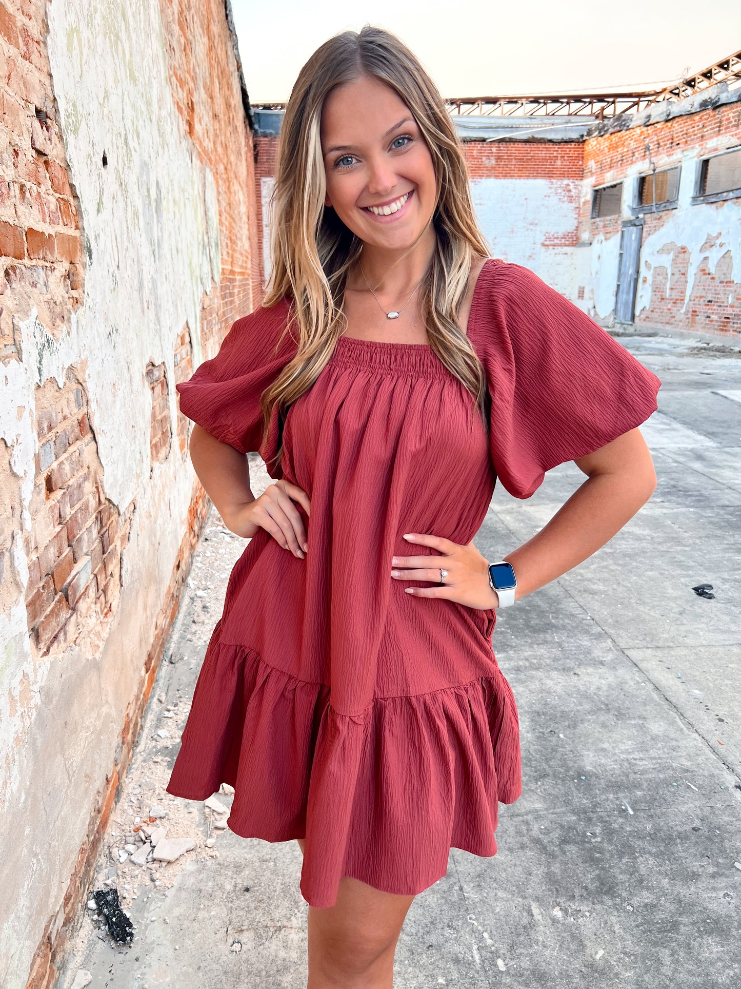 Nevaeh Textured Short Sleeve Square Neck Dress-Dress-Entro--The Twisted Chandelier