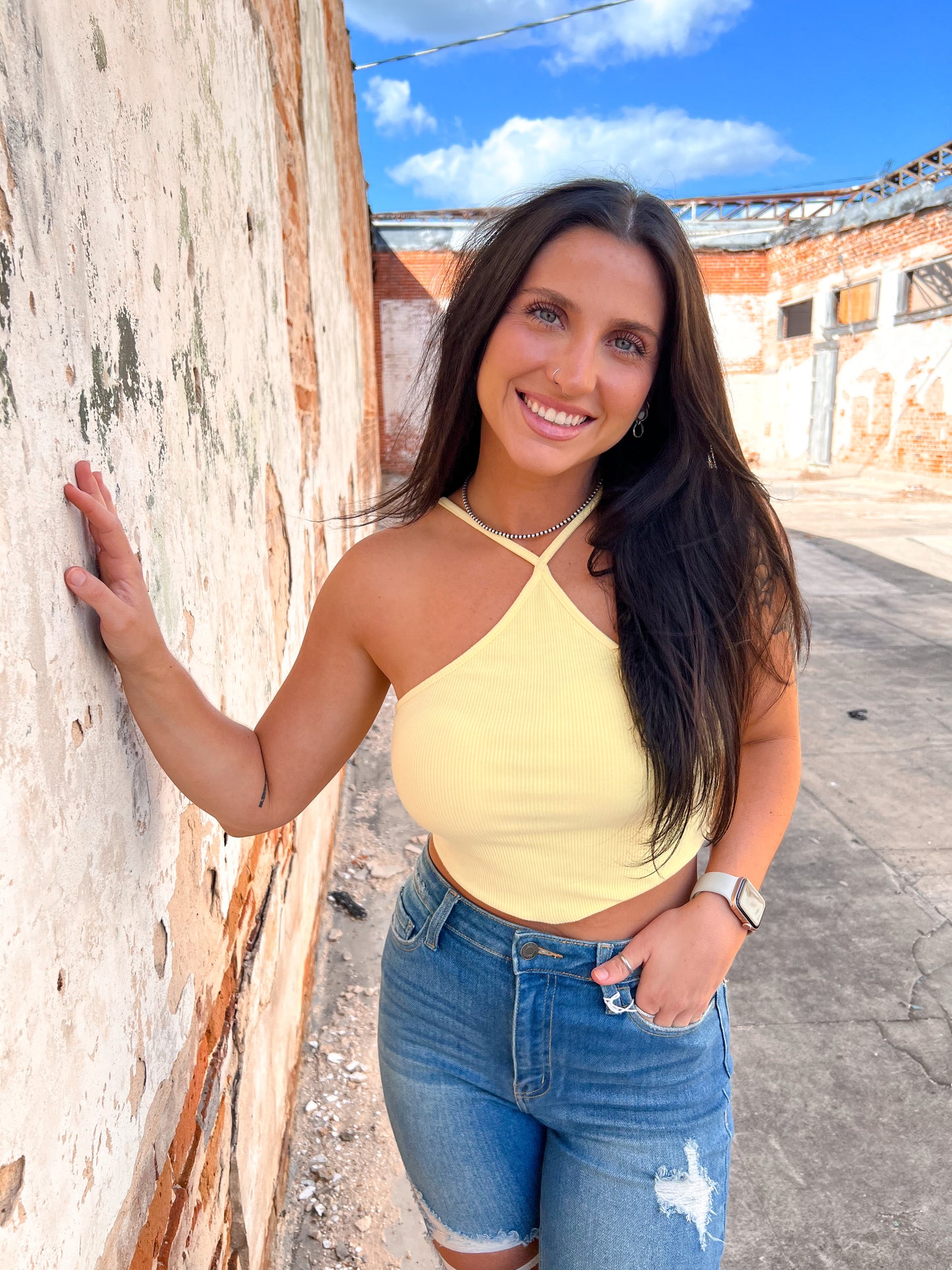 Mylie Knit Diamond Crop Top - Yellow-Apparel & Accessories-Love Tree-10091TH, 4/5/22, T2-The Twisted Chandelier