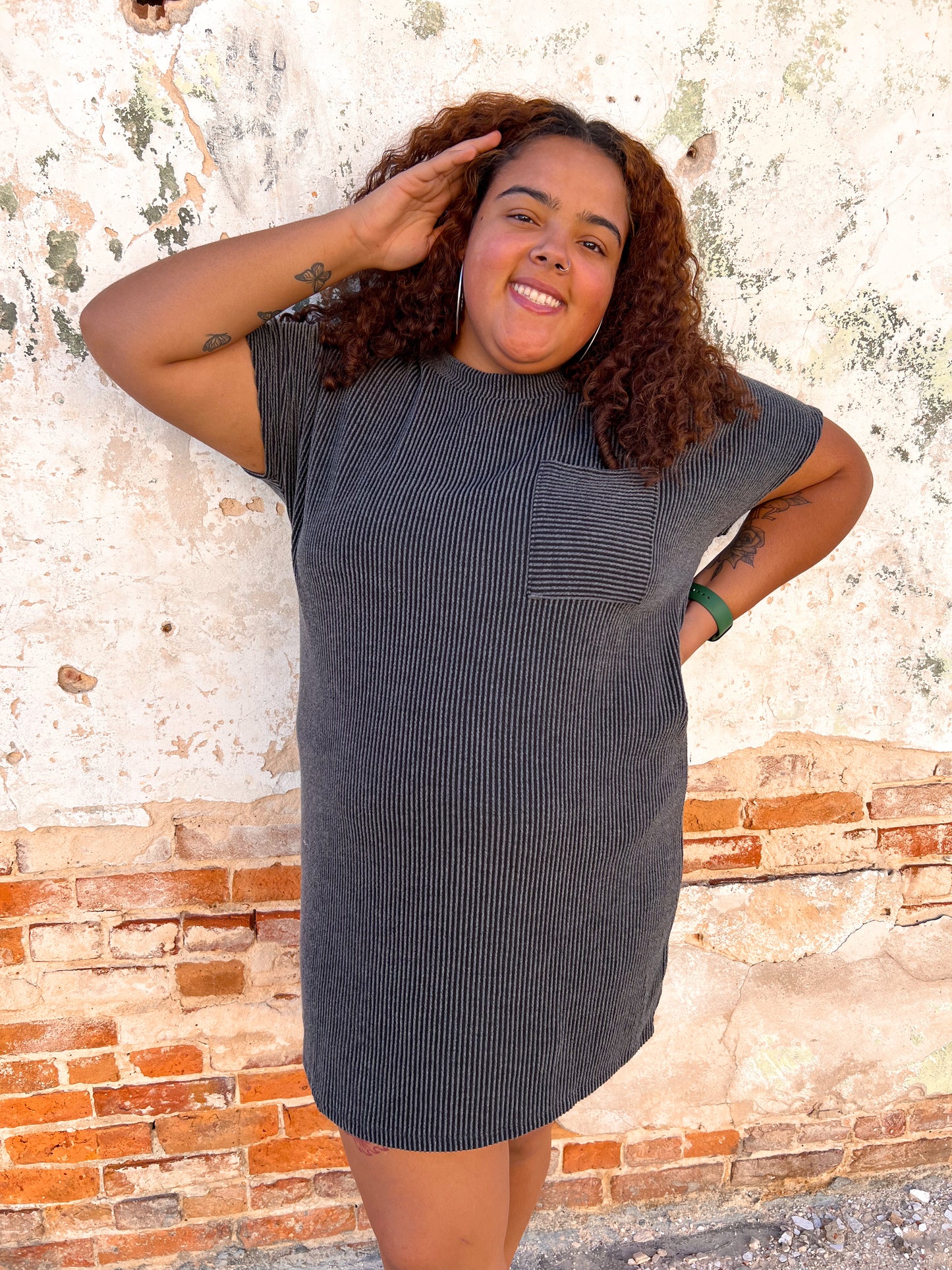 Maggie Charcoal Tee Shirt Dress - Plus-Dress-Entro-11/28/23 md, 1st md, 8/29/23, BIN A3-The Twisted Chandelier