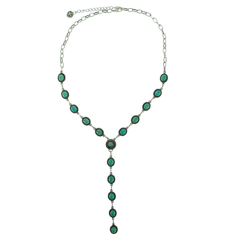 West and Co. Dainty Silver Oval Turquoise Concho Lariat Style Necklace-Necklaces-West and Co.--The Twisted Chandelier