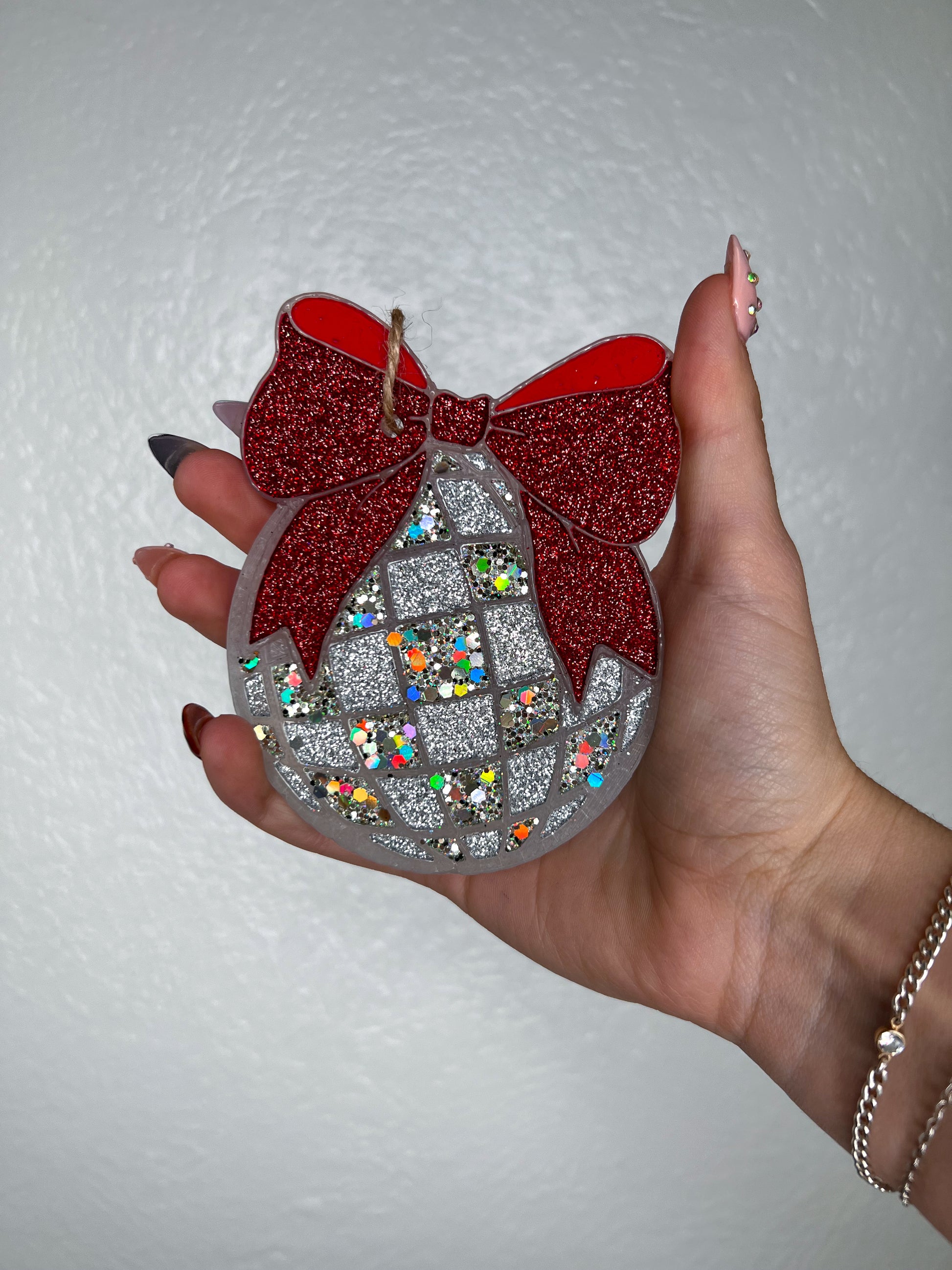 Disco Ball with Bow Car Freshie-Southern Creek Wholesale-Strawberry Leather-Red-The Twisted Chandelier