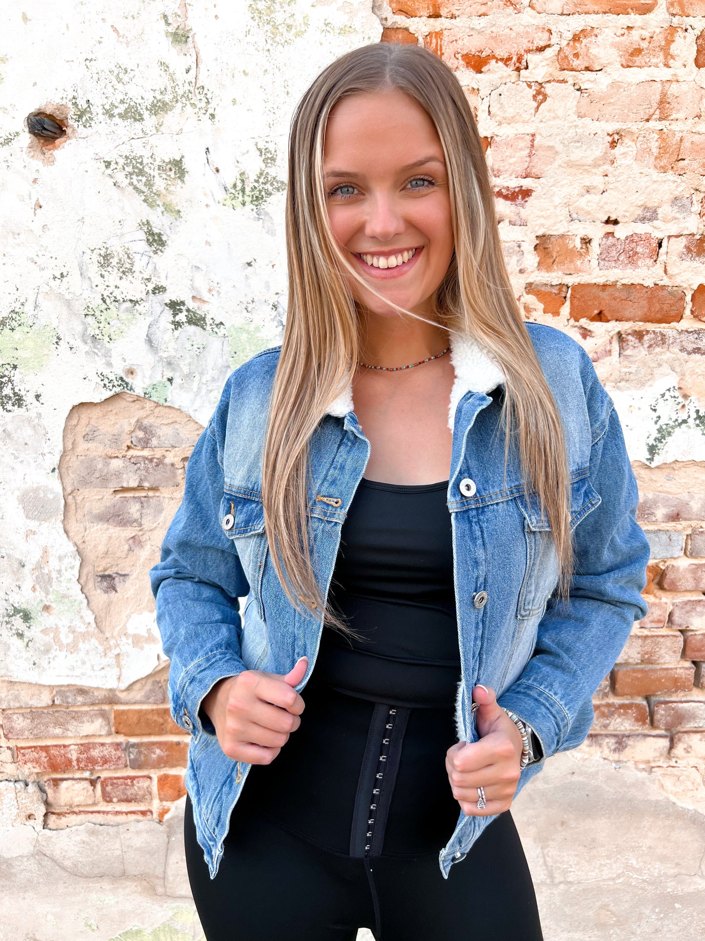Maddie Sherpa Lined Denim Jacket - Light Blue-Jacket-Love Tree-J8131, t6-The Twisted Chandelier