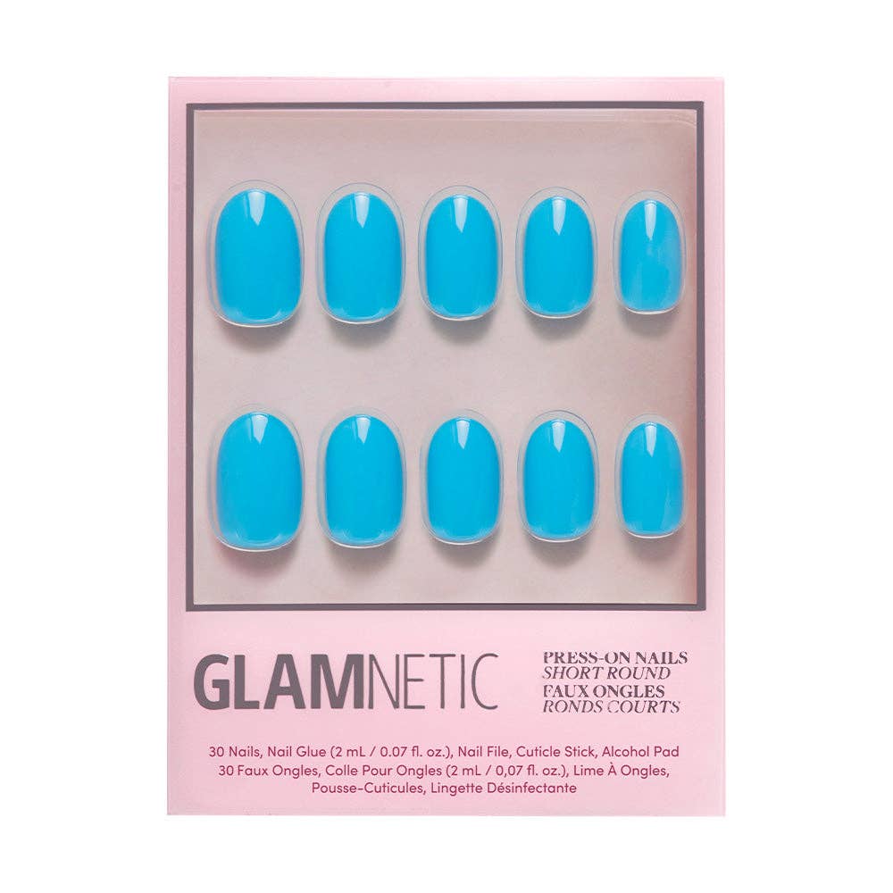 Azure Blue Press-On Nails | Short Round Length | Solid Nails-Glamnetic-The Twisted Chandelier