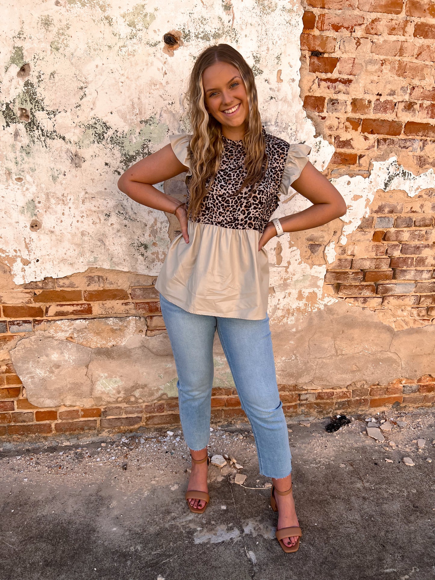 Charlie Mixed-Fabric Ruffled Cap Sleeves Baby Doll Top-BLOUSE TOP-jodifl-FAVES, G10463-The Twisted Chandelier