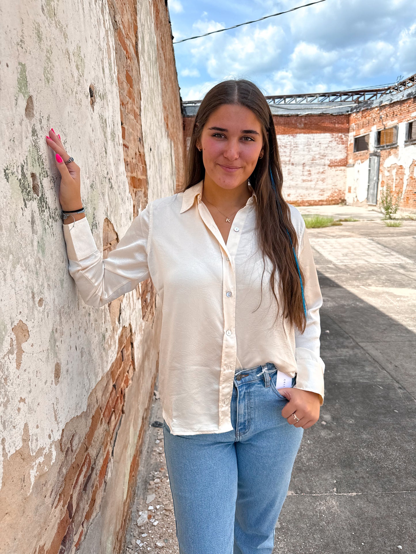 Tanna Crushed Satin Button Up Blouse-Shirts & Tops-blue b.-CR 08/06/24,FD 10/15/24,Tops Collection-The Twisted Chandelier