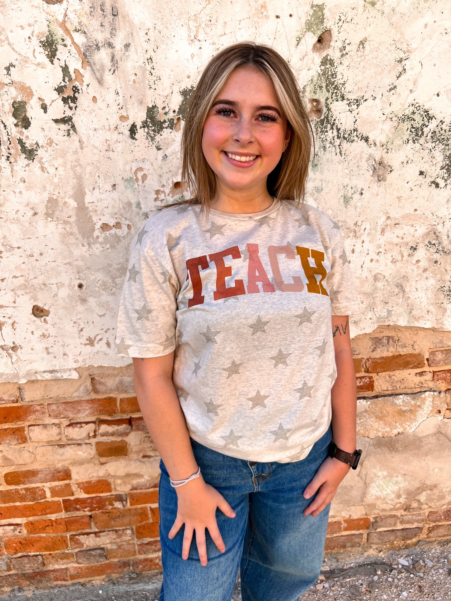 Teach Oatmeal Star Tee Shirt-Shirt-p&pd-bin A4-The Twisted Chandelier