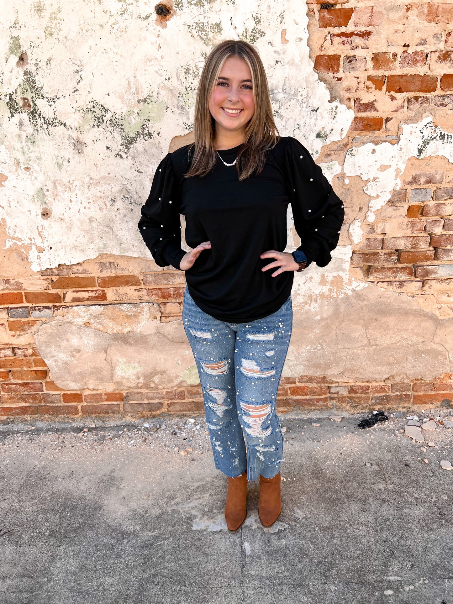 Ingrid Pearl Embellished Long Sleeve Top-Top-Your Fashion Wholesale-11/28/23 md, 1st md-The Twisted Chandelier