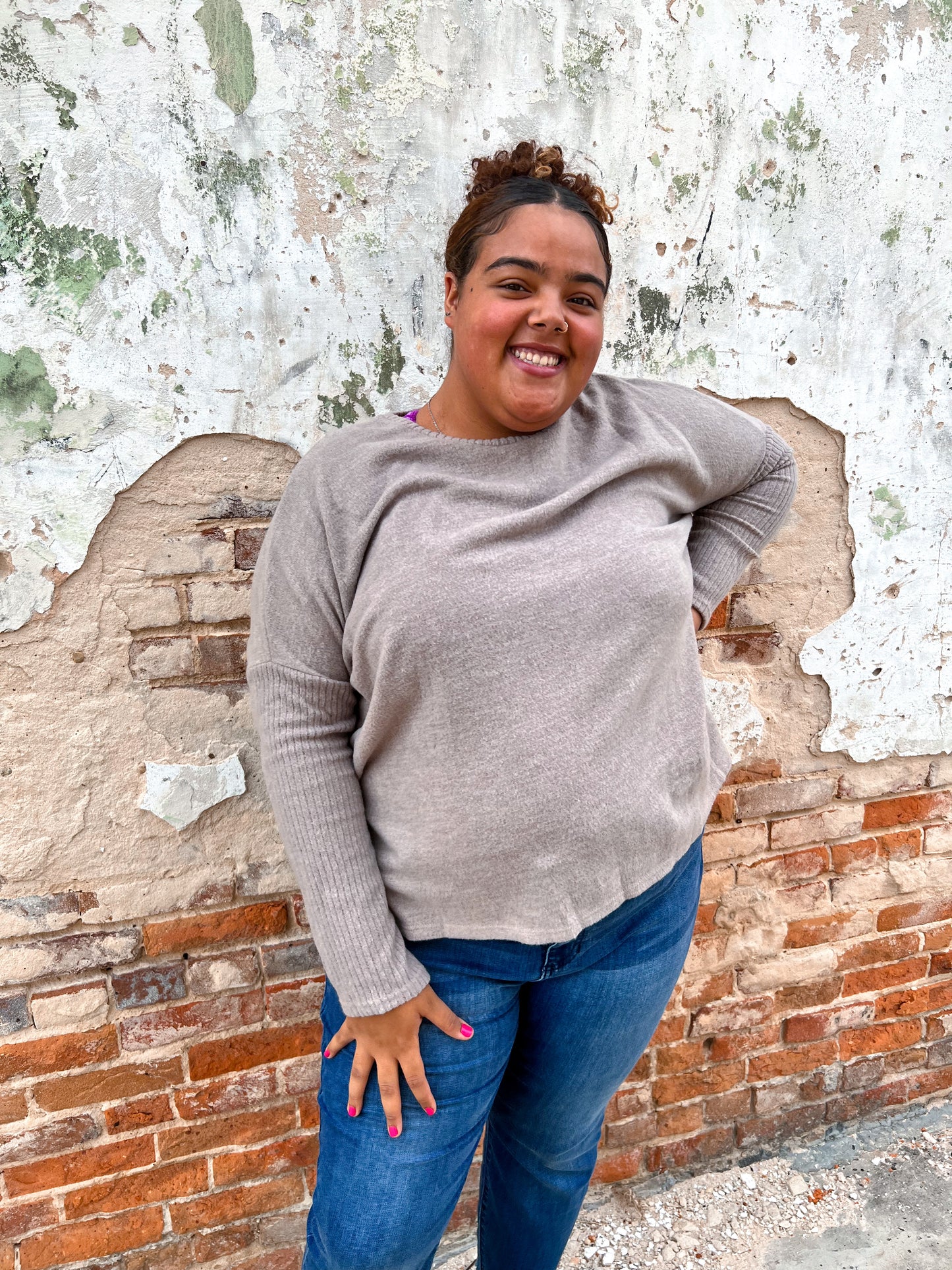 Nora Mocha Brushed Basic Long Sleeve Top - Plus-Sweater-CY Fashion-FAVES, M5061, NOV2021, t5, white-The Twisted Chandelier