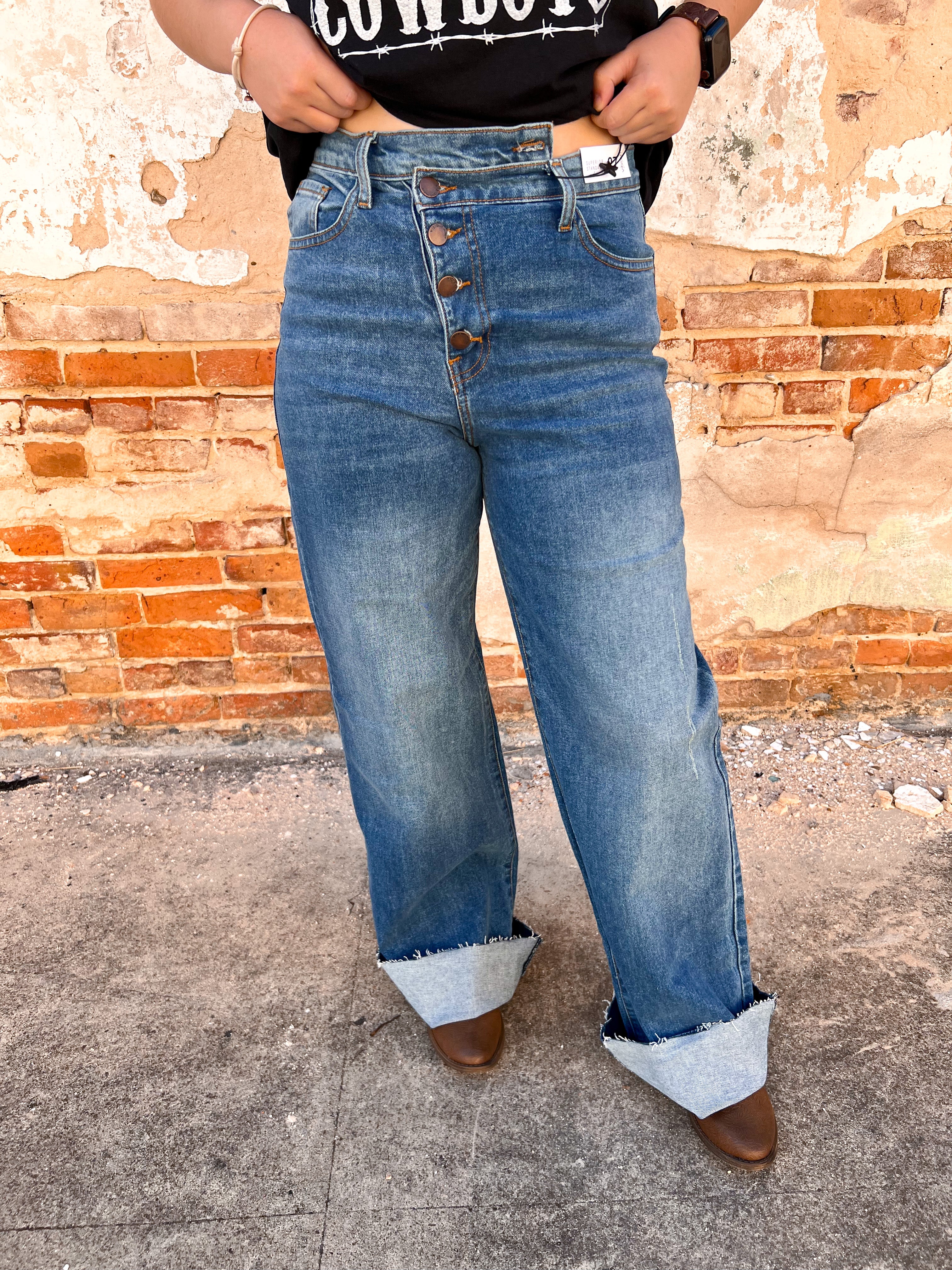 Skyler Criss Cross High Waisted Wide Leg Jeans