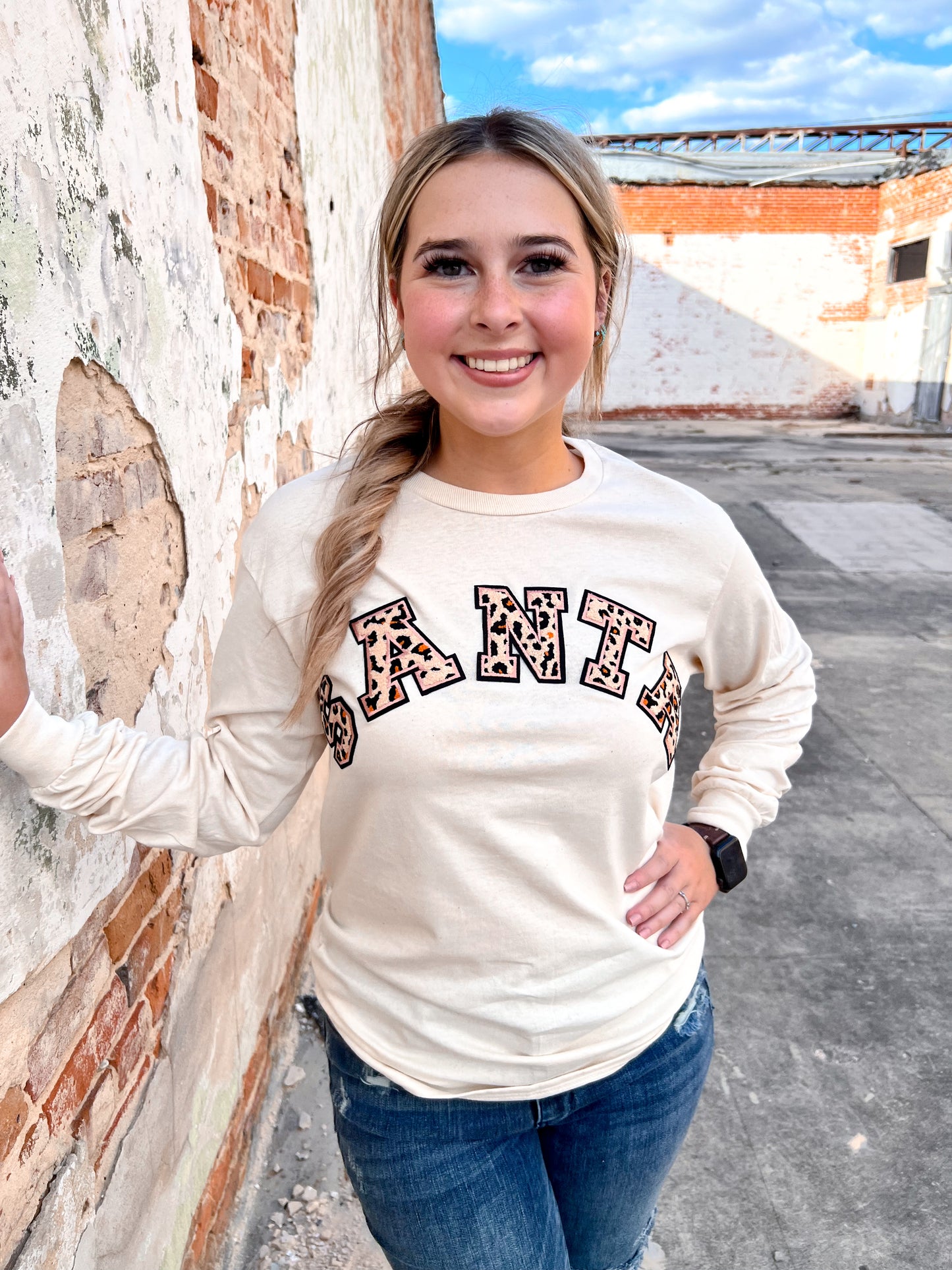 Leopard Ideal Chenille Santa Long Sleeve T-Shirt-TOPS-Tees2urdoor--The Twisted Chandelier