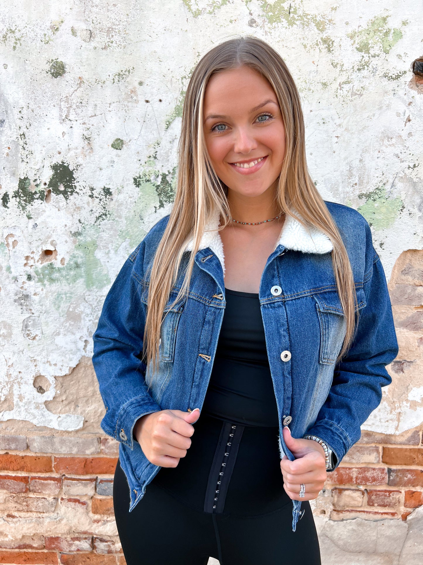 Maddie Sherpa Lined Denim Jacket - Blue-Jacket-Love Tree-J8131, t6-The Twisted Chandelier