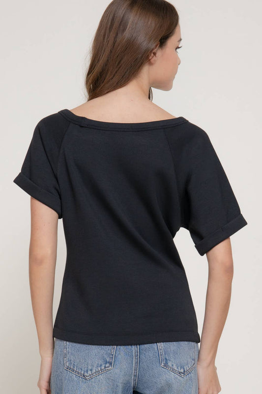 Camilla Elbow Sleeve Off The Shoulder Soft Modal Scuba Top-Active Basic | Active USA-Tops Collection-Black-Medium-The Twisted Chandelier