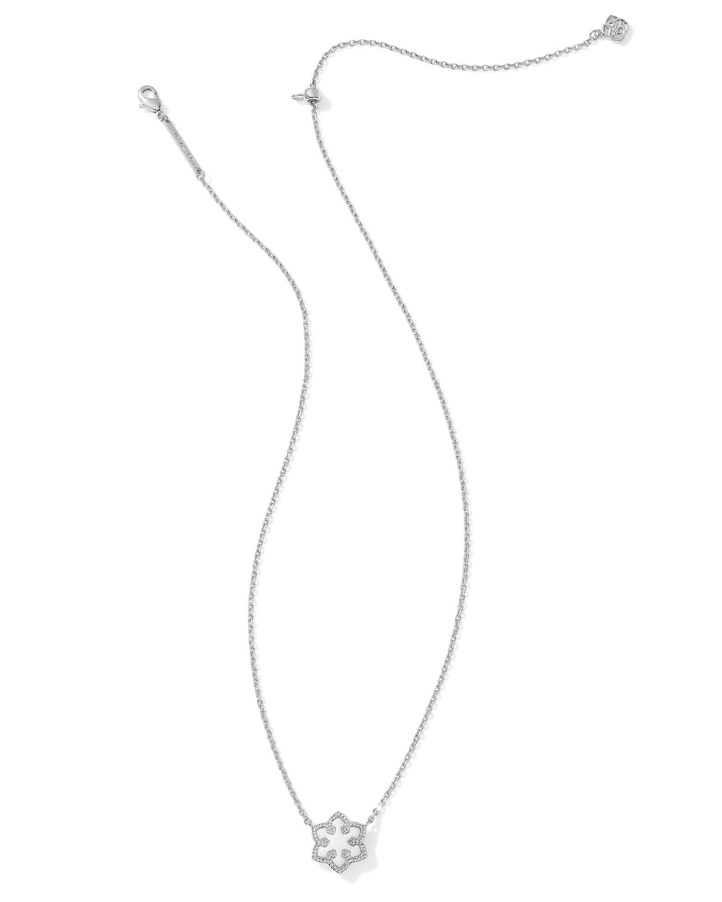 Kendra Scott Snowflake Short Pendant Necklace Silver White Kyocera Opal-Necklaces-Kendra Scott-N00875RHD-The Twisted Chandelier