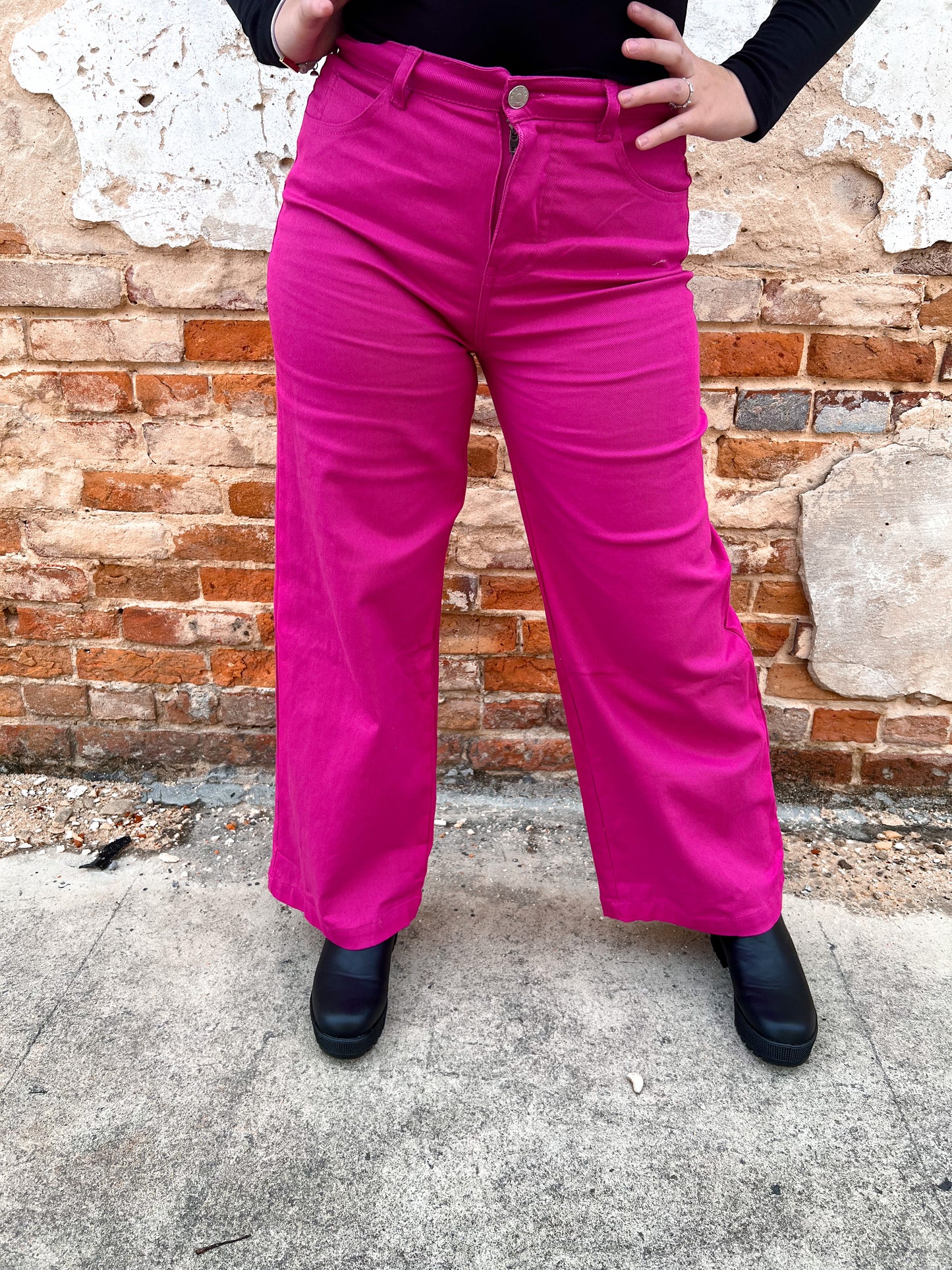 Alyssa Solid Magenta High Waisted Wide Leg Pants-Pants-Entro-8/8/23, BIN A5-The Twisted Chandelier