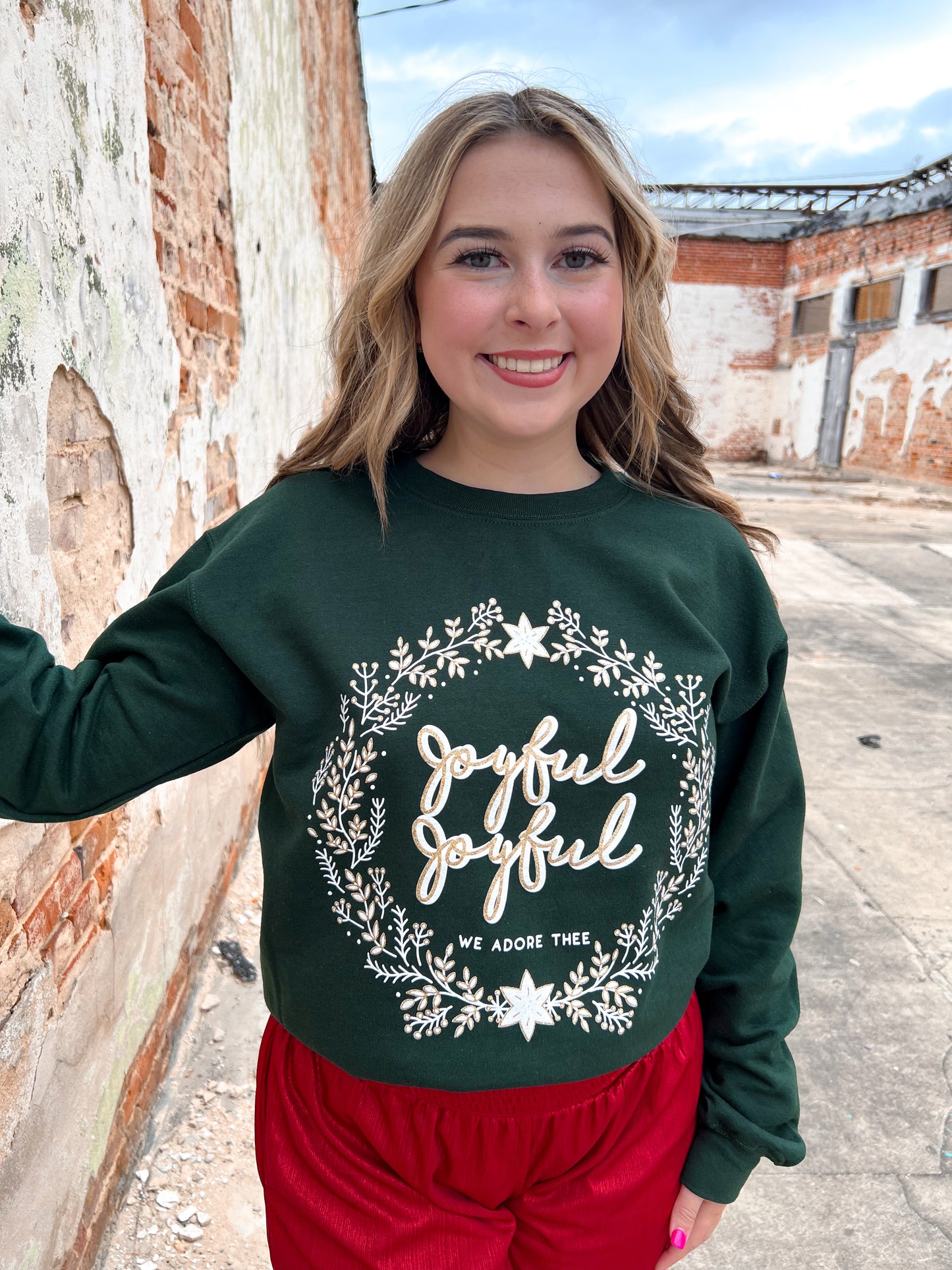 Joyful Joyful Green Sweatshirt-Sweatshirt-small town society-BIN C4-The Twisted Chandelier
