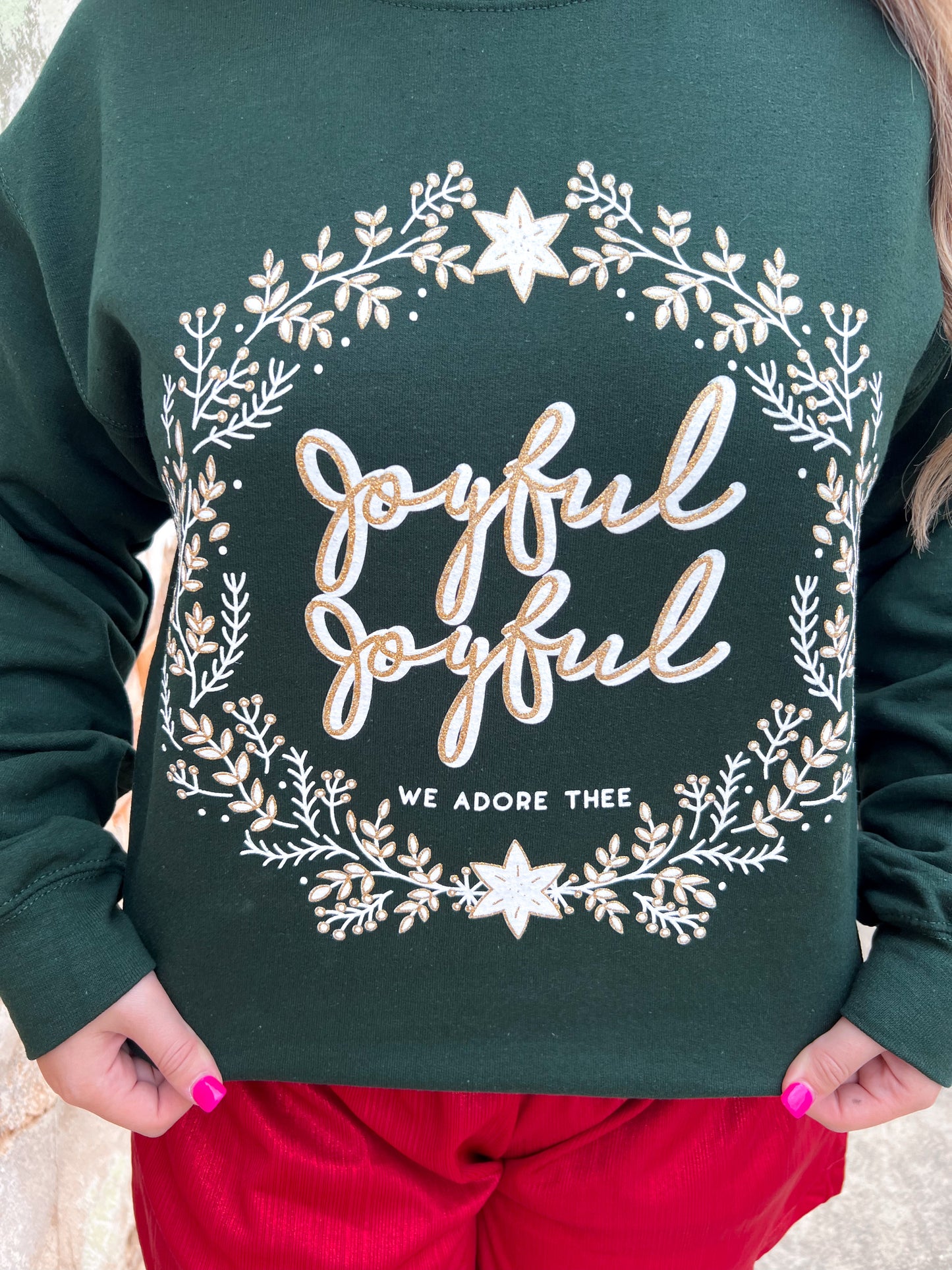 Joyful Joyful Green Sweatshirt-Sweatshirt-small town society-BIN C4-The Twisted Chandelier