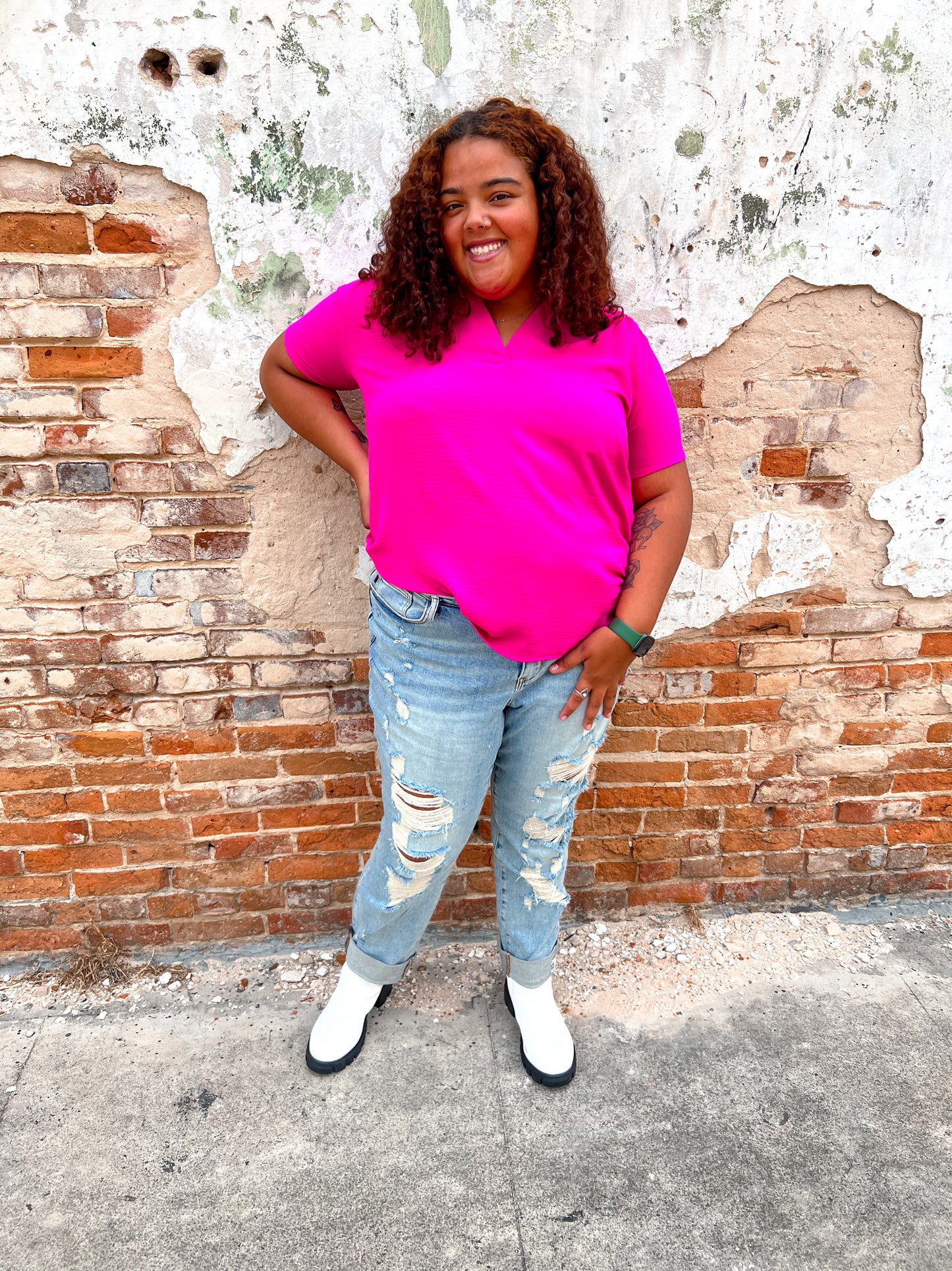 Taya Solid V-Neck Top - Pink-BLOUSE TOP-Entro-8/22/23, BIN B3-The Twisted Chandelier