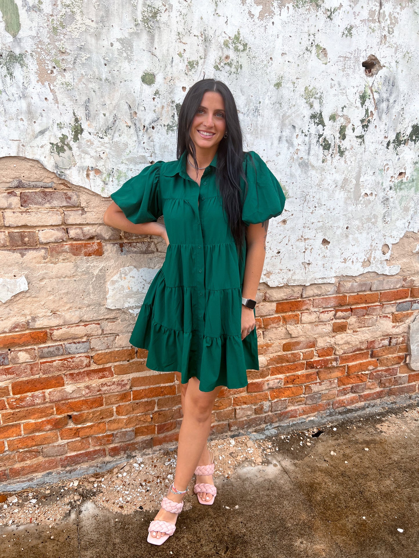 Sydney Solid Button Up Tiered Mini Dress-Dress-Entro-BIN A2-The Twisted Chandelier