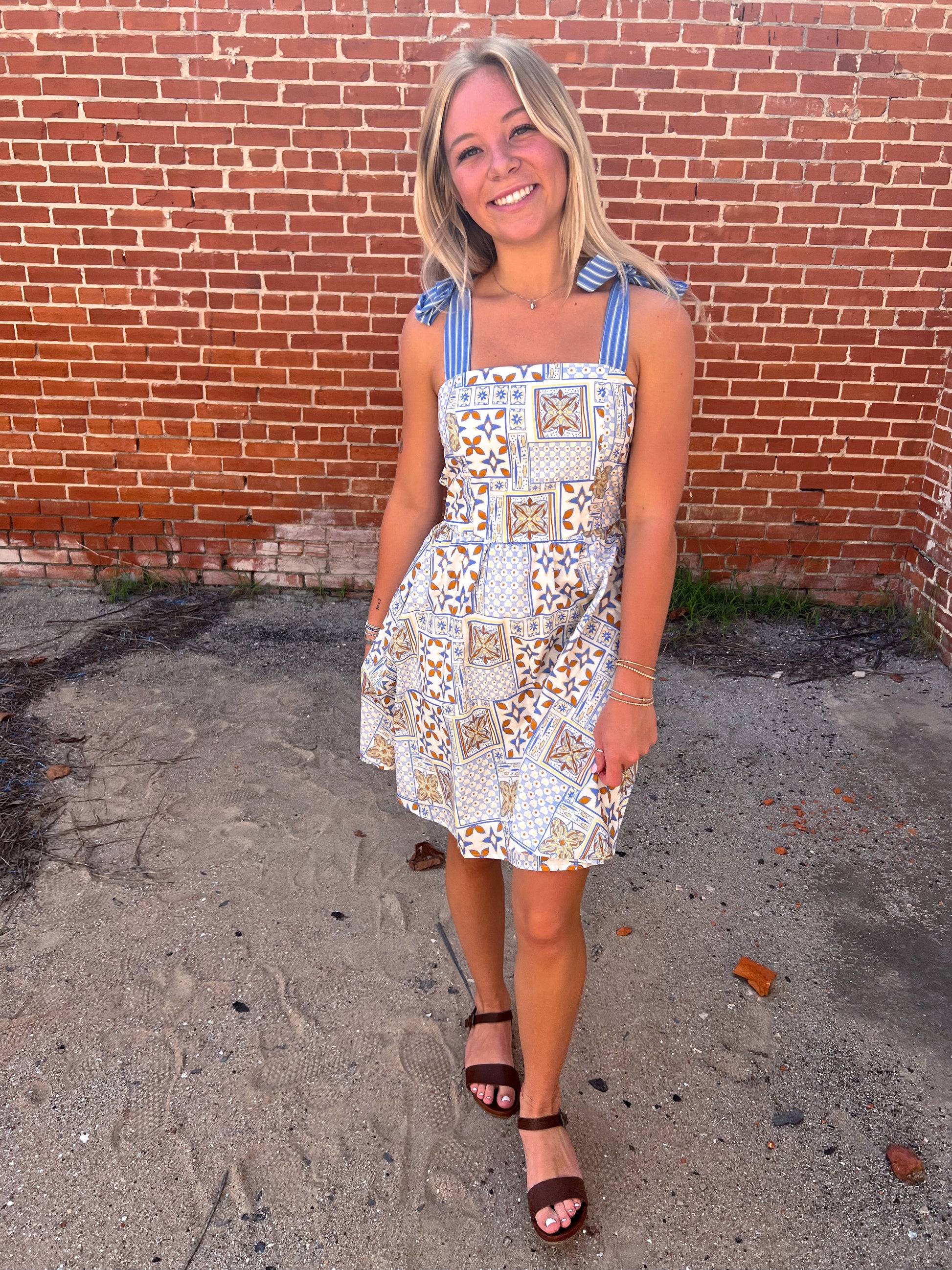 Brinn Tie Strap Woven Print Mini Dress-Dress-She & Sky-Bin B4,DJR,FD 08/12/25,SY9035-The Twisted Chandelier